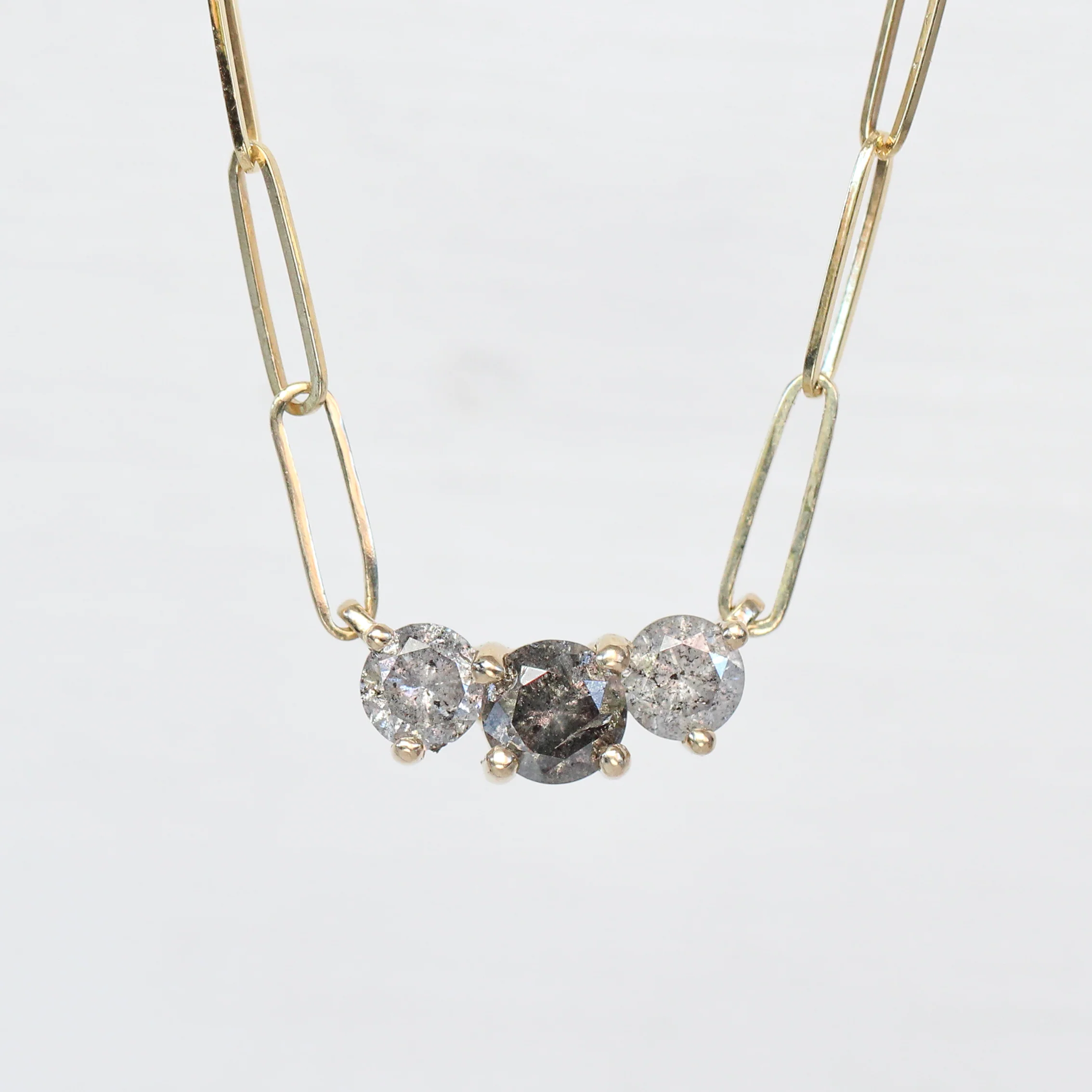 Project: Custom Diamond Necklace with Three Salt & Pepper Diamonds on a 16 Inch Chain in 14k - Image 3