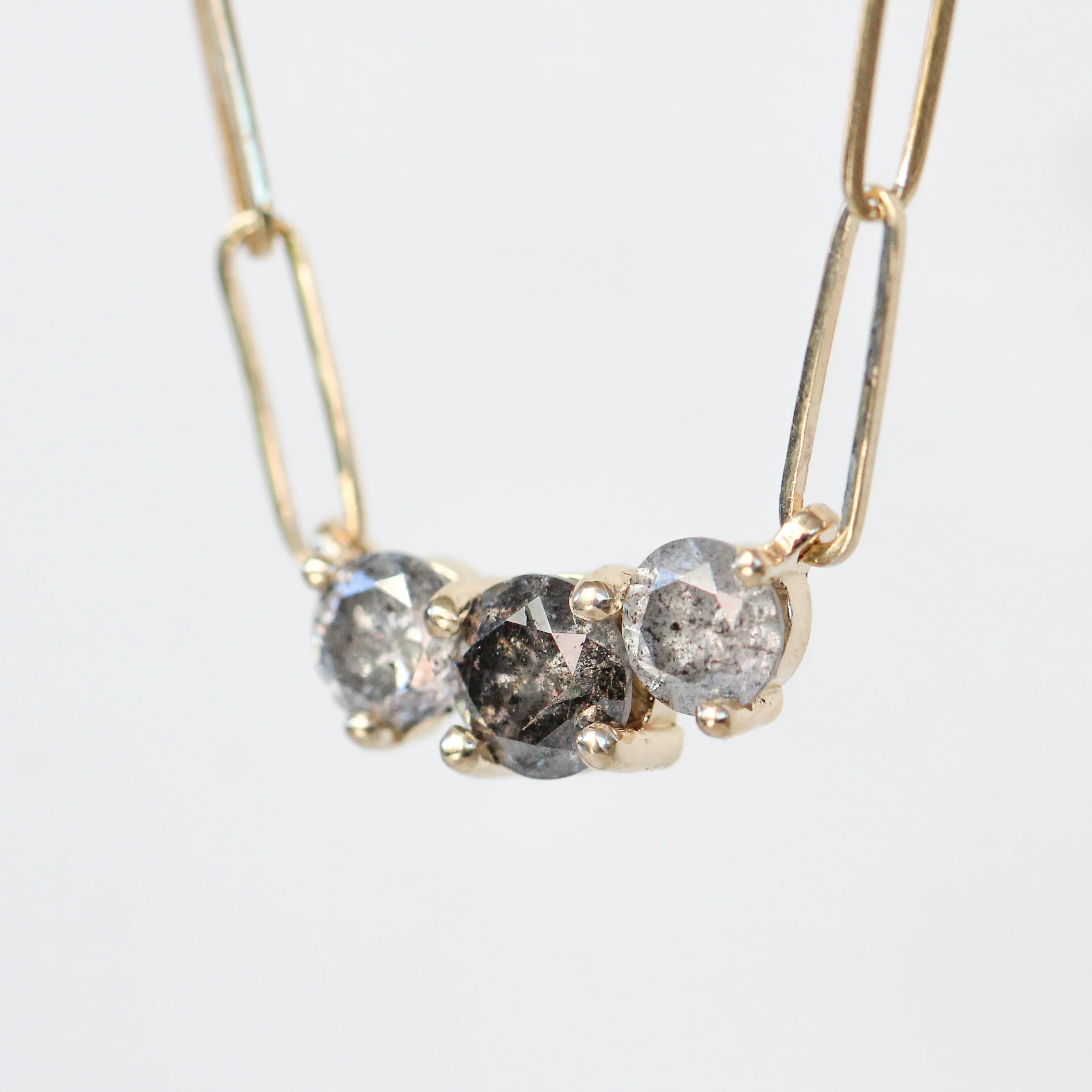 Project: Custom Diamond Necklace with Three Salt & Pepper Diamonds on a 16 Inch Chain in 14k - Image 4