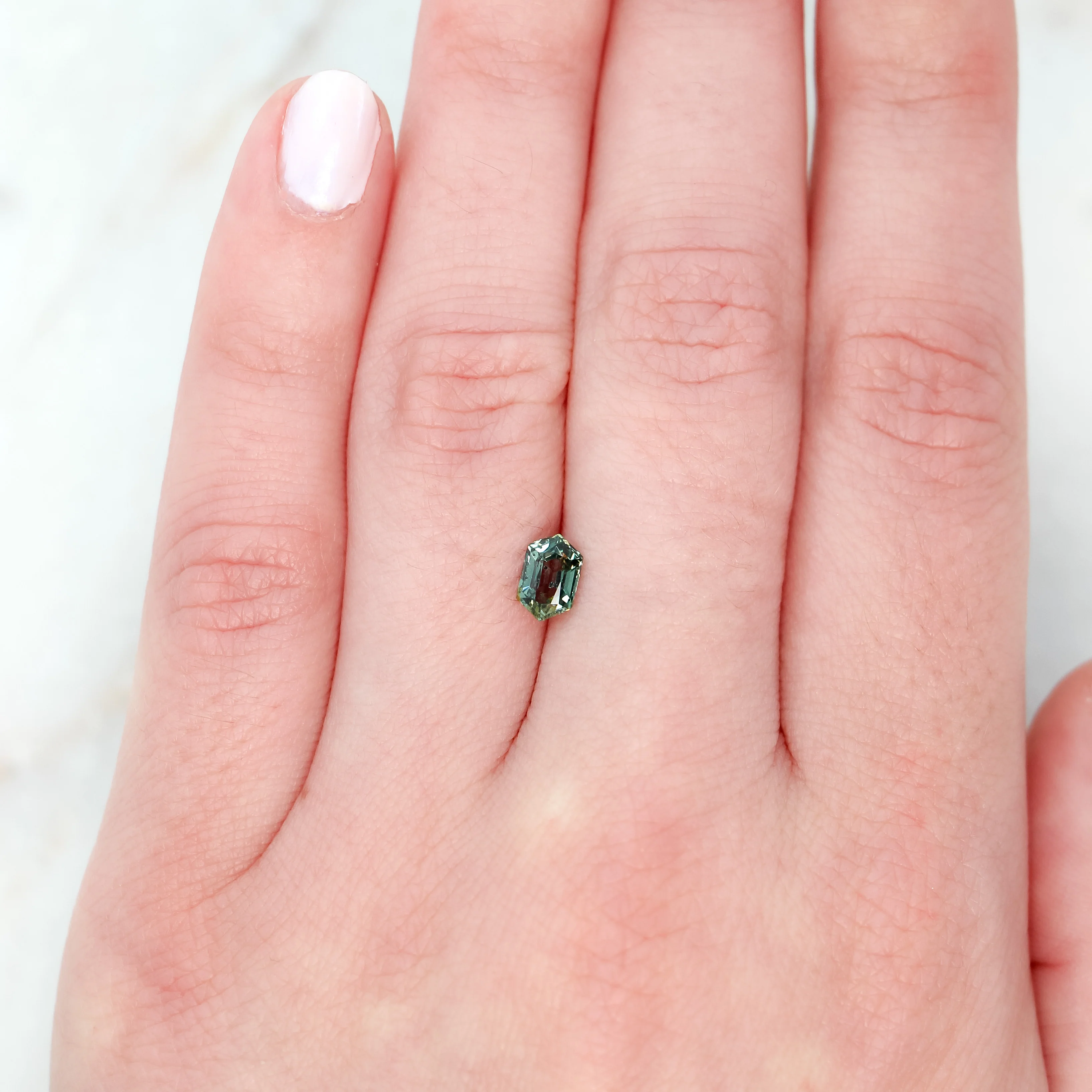 0.75 Carat Green Elongated Hexagon Sapphire for Custom Work - Inventory Code GHS075 - Image 2