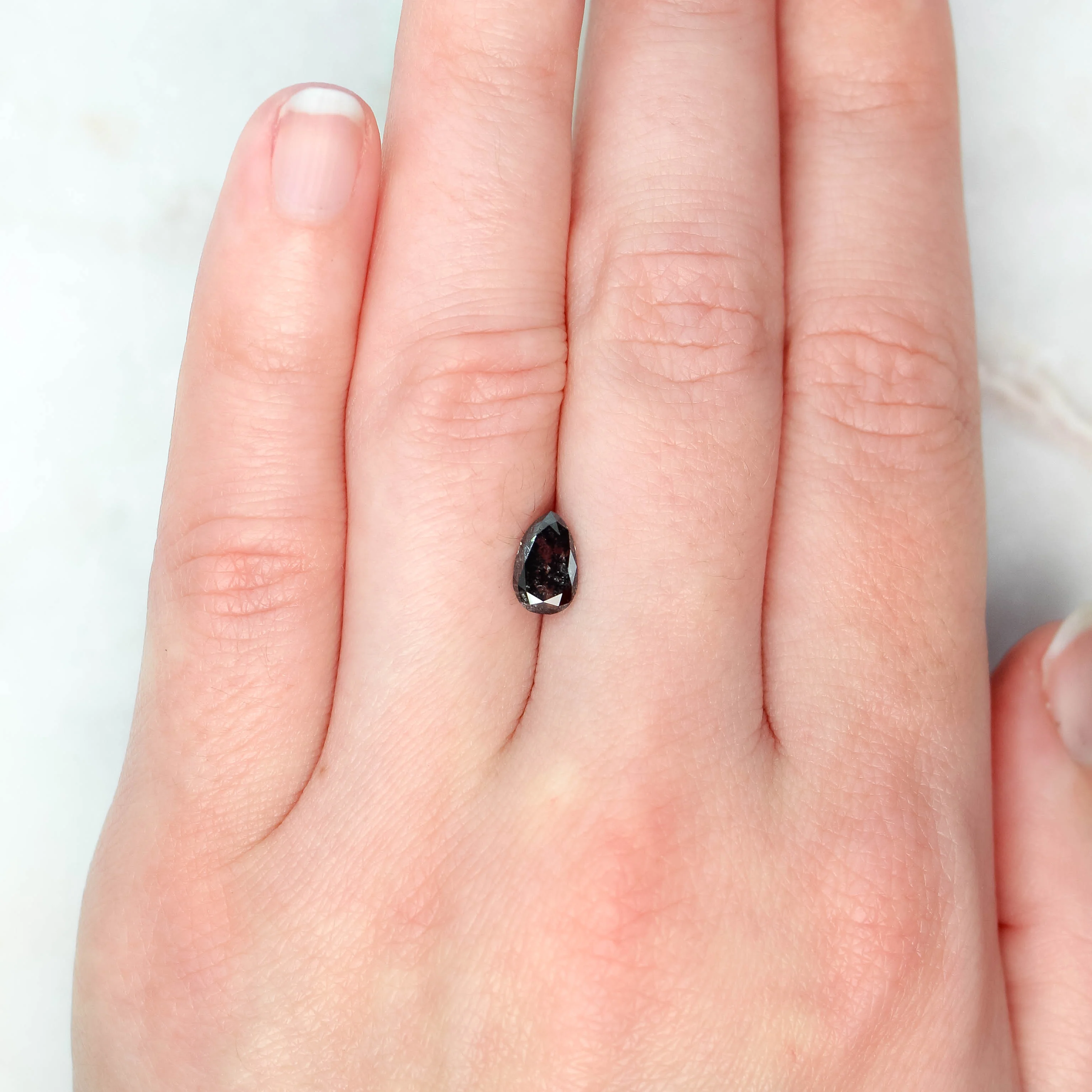 1.08 Carat Dark and Clear Pear Salt and Pepper Diamond for Custom Work - Inventory Code PRB108 - Image 3