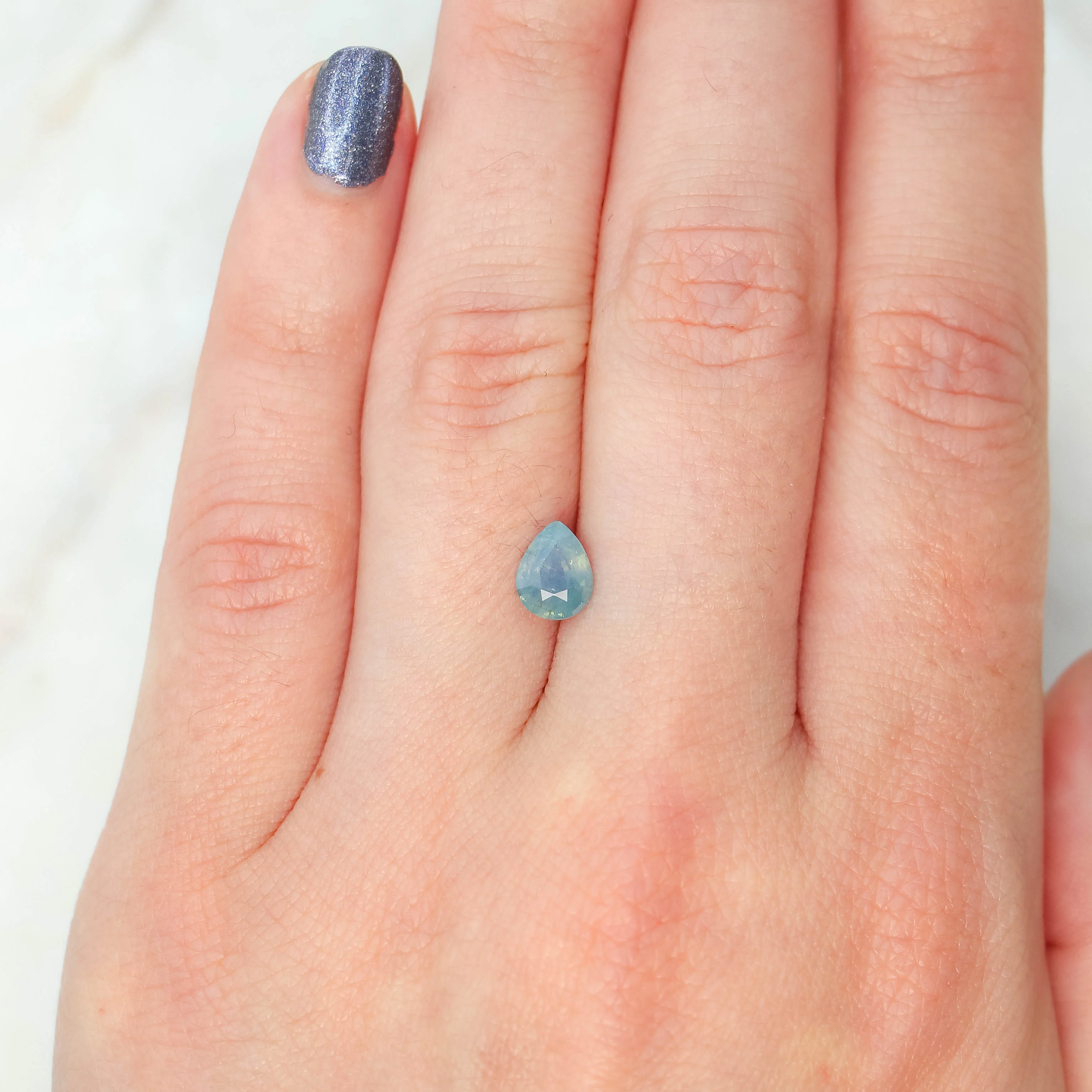 1.16 Carat Light Blue Opalescent Pear Sapphire for Custom Work - Inventory Code LBPS116 - Image 2