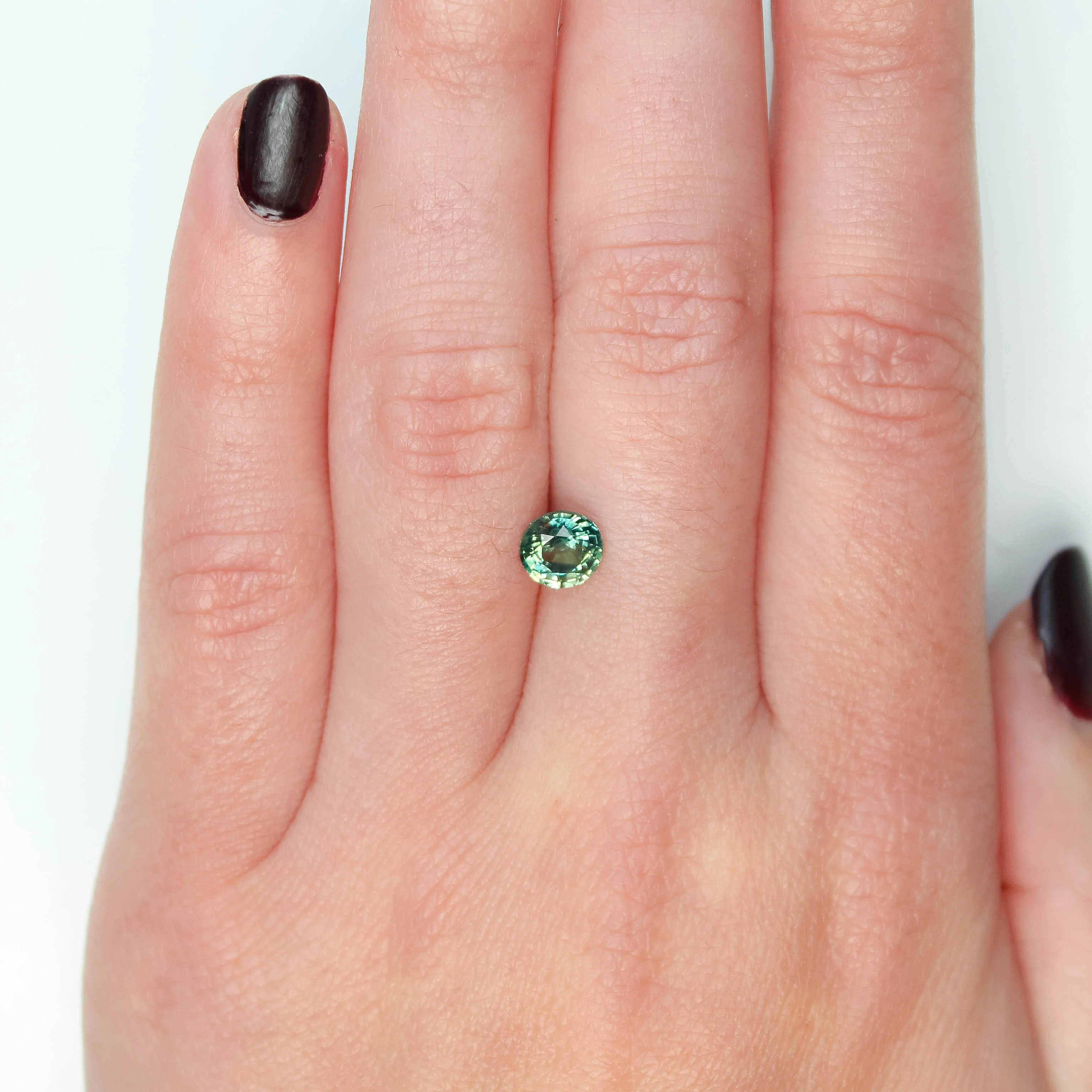 1.18 Carat Round Teal Green Sapphire for Custom Work - Inventory Code GBRS118 - Image 2