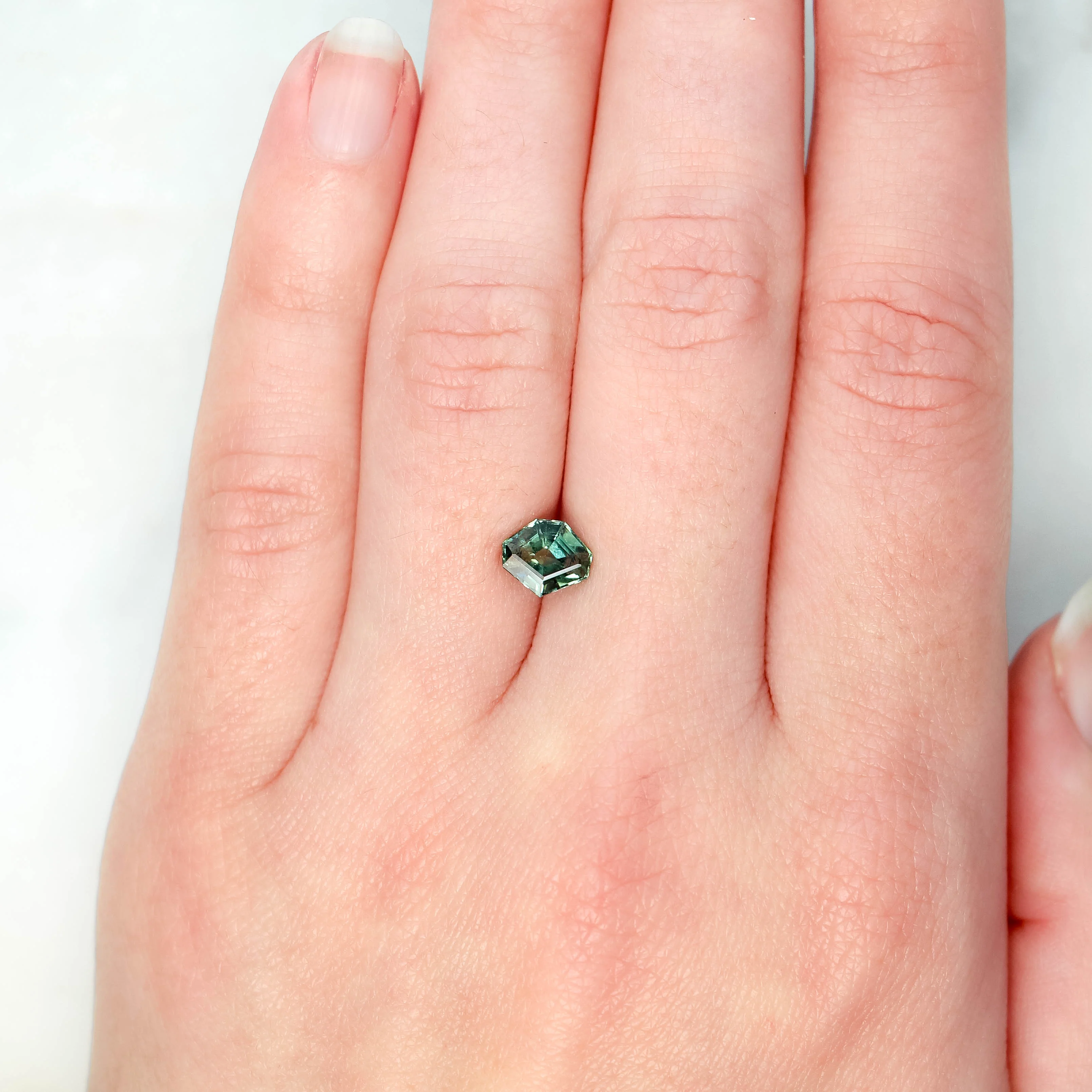 1.23 Carat Geometric Shield Cut Green Sapphire for Custom Work - Inventory Code GGS123 - Image 2