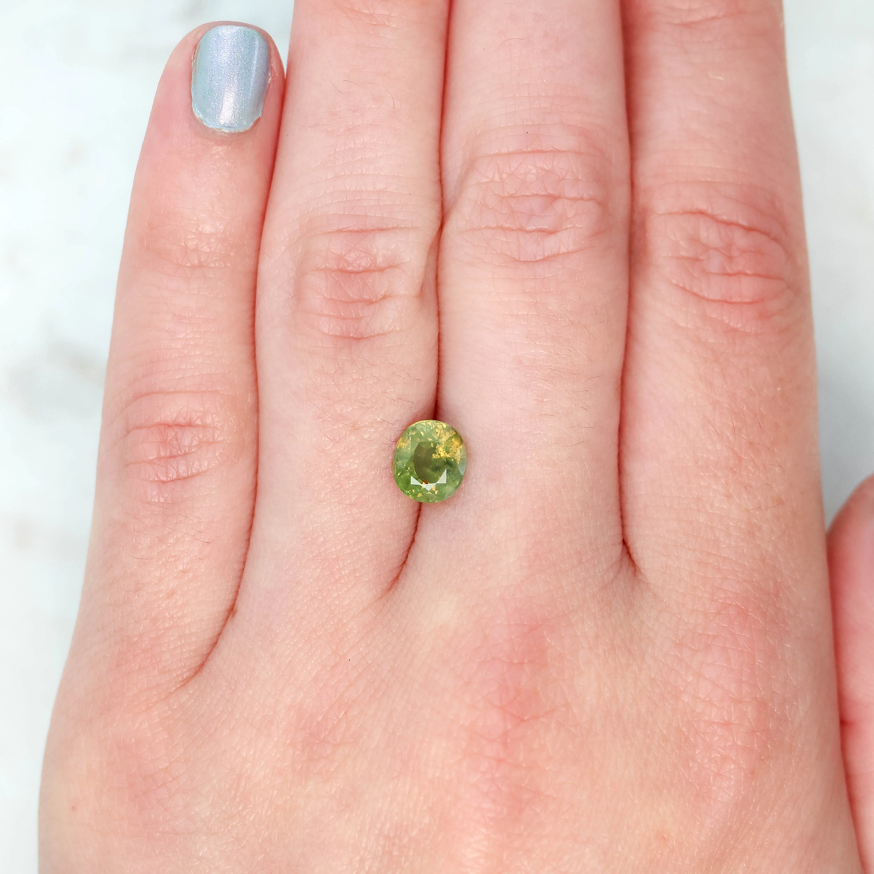 1.87 Light Green Opalescent Oval Sapphire for Custom Work - Inventory Code LGOS187 - Image 2