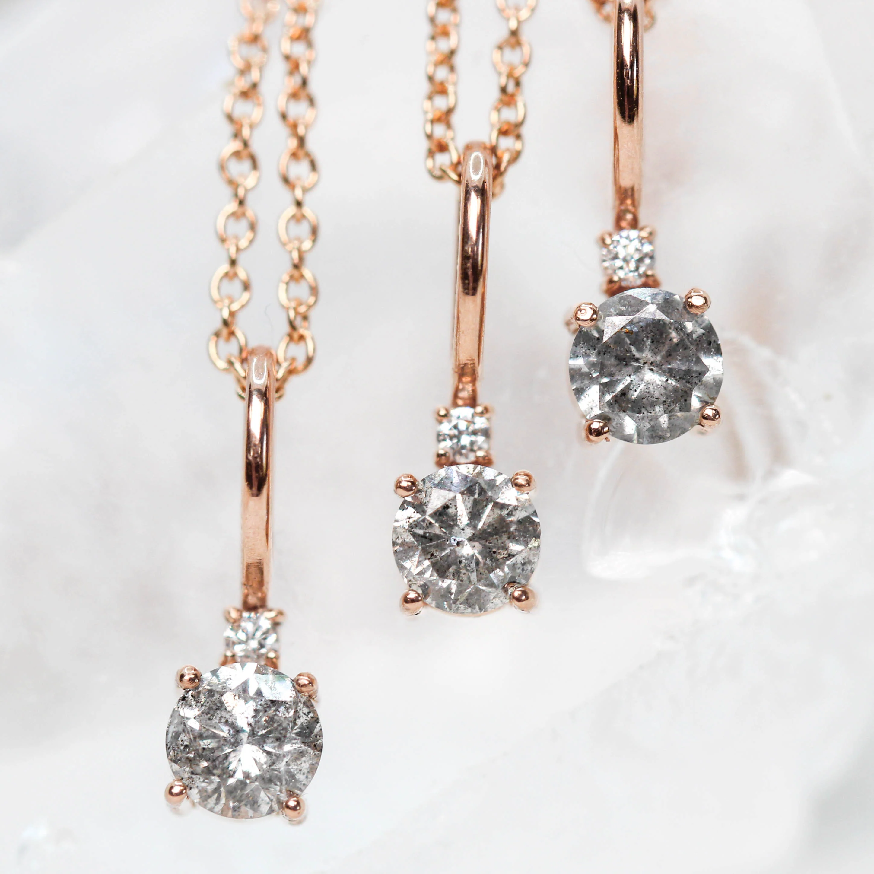 Round Salt and Pepper Diamond Accented Pendant Necklace in 10k Rose Gold - Ready to Ship - Image 4