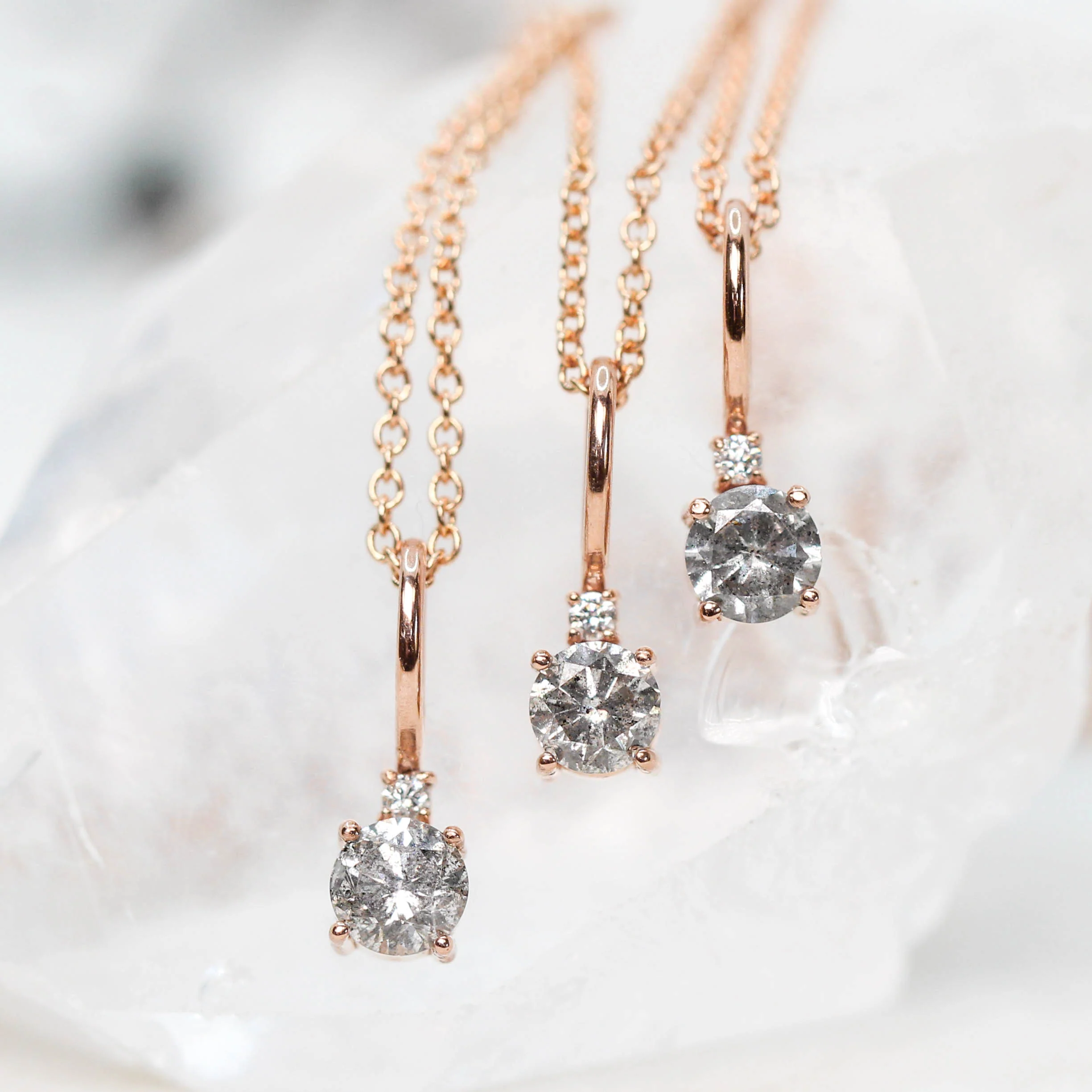 Round Salt and Pepper Diamond Accented Pendant Necklace in 10k Rose Gold - Ready to Ship - Image 6