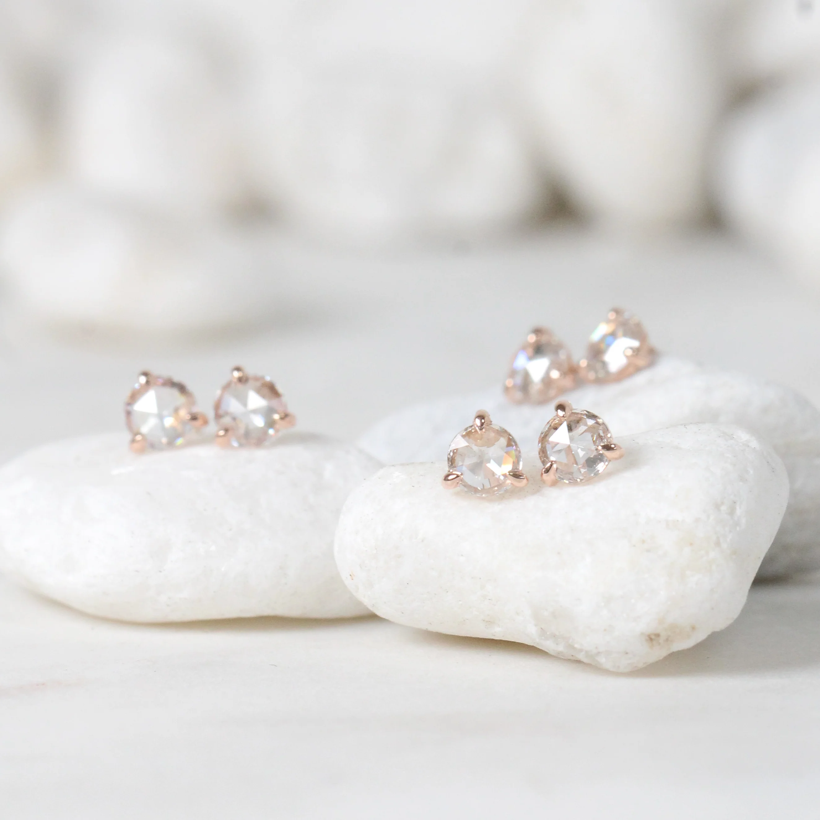 Clear Rose Cut Diamond Earring Studs - Made to Order, Choose Your Gold Tone - Image 10
