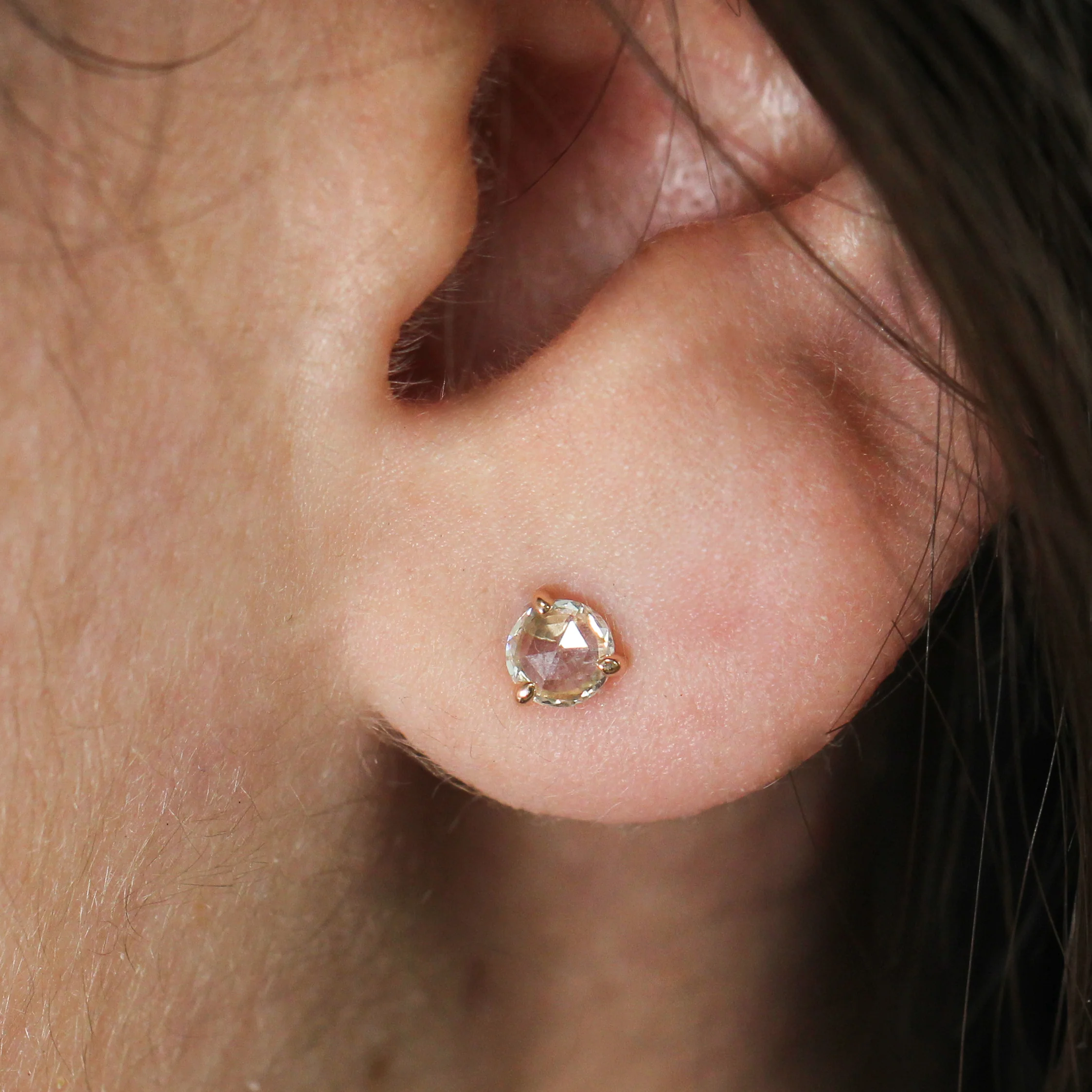 Clear Rose Cut Diamond Earring Studs - Made to Order, Choose Your Gold Tone - Image 11