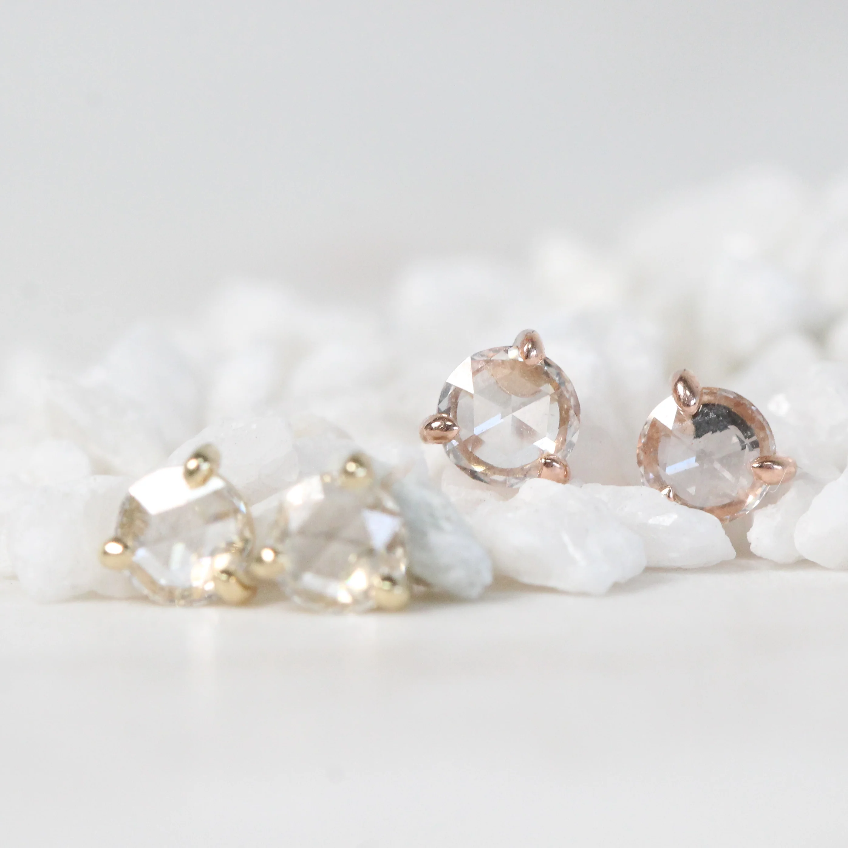 Clear Rose Cut Diamond Earring Studs - Made to Order, Choose Your Gold Tone - Image 7
