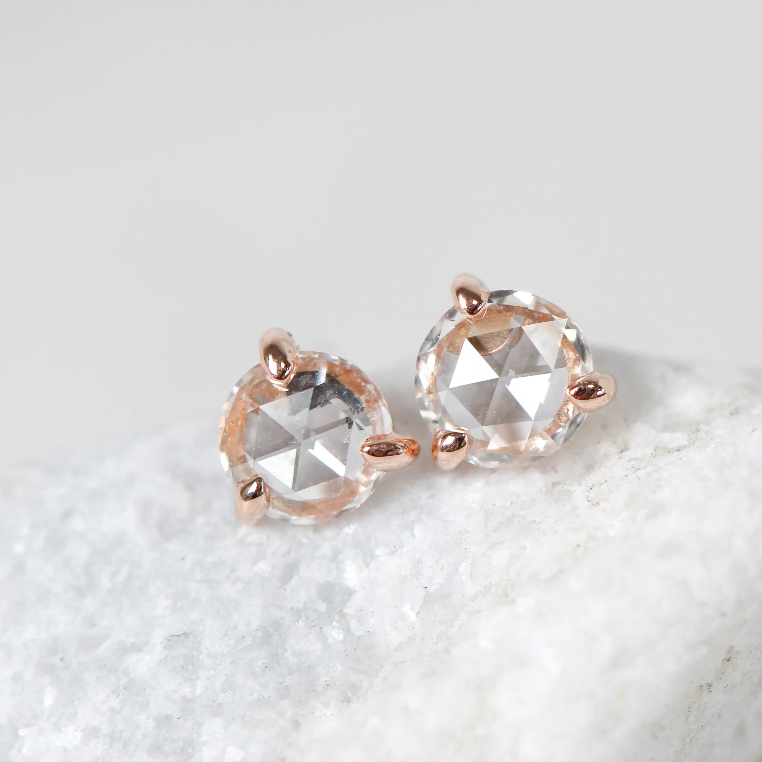 Clear Rose Cut Diamond Earring Studs - Made to Order, Choose Your Gold Tone - Image 8