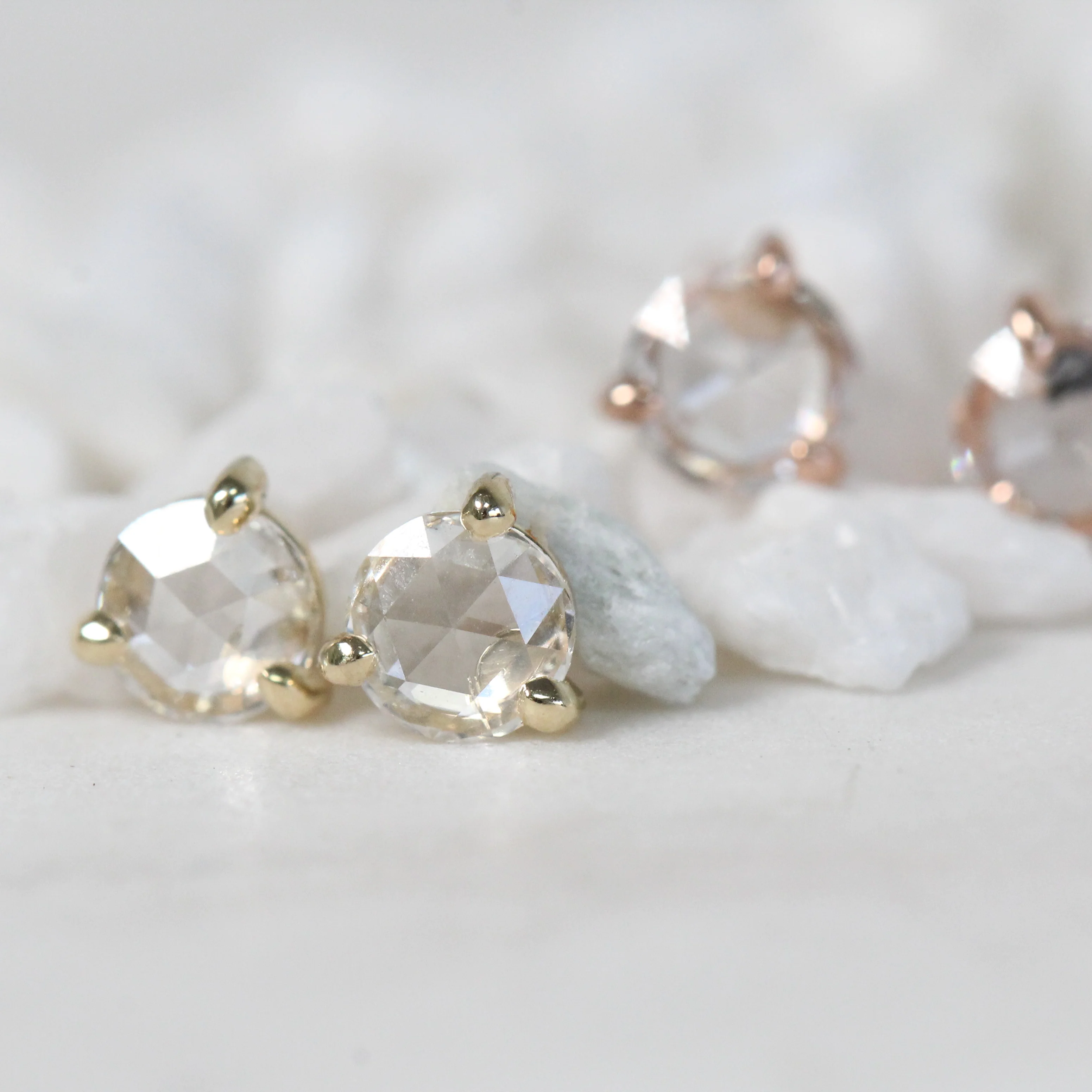 Clear Rose Cut Diamond Earring Studs - Made to Order, Choose Your Gold Tone - Image 9