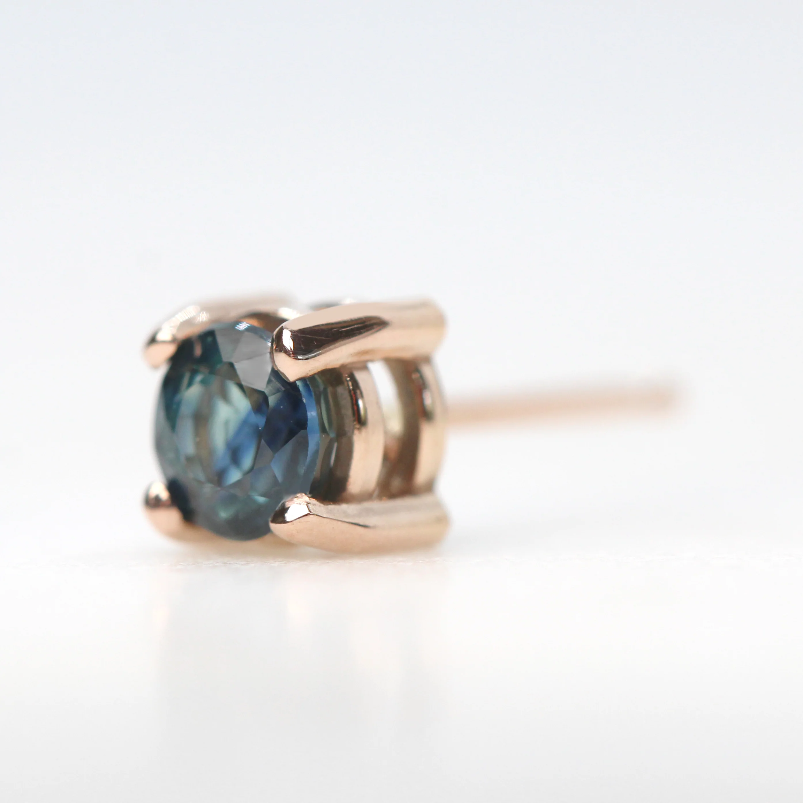 Round Teal Sapphire Earring Studs - Made to Order, Choose Your Gold Tone - Image 3