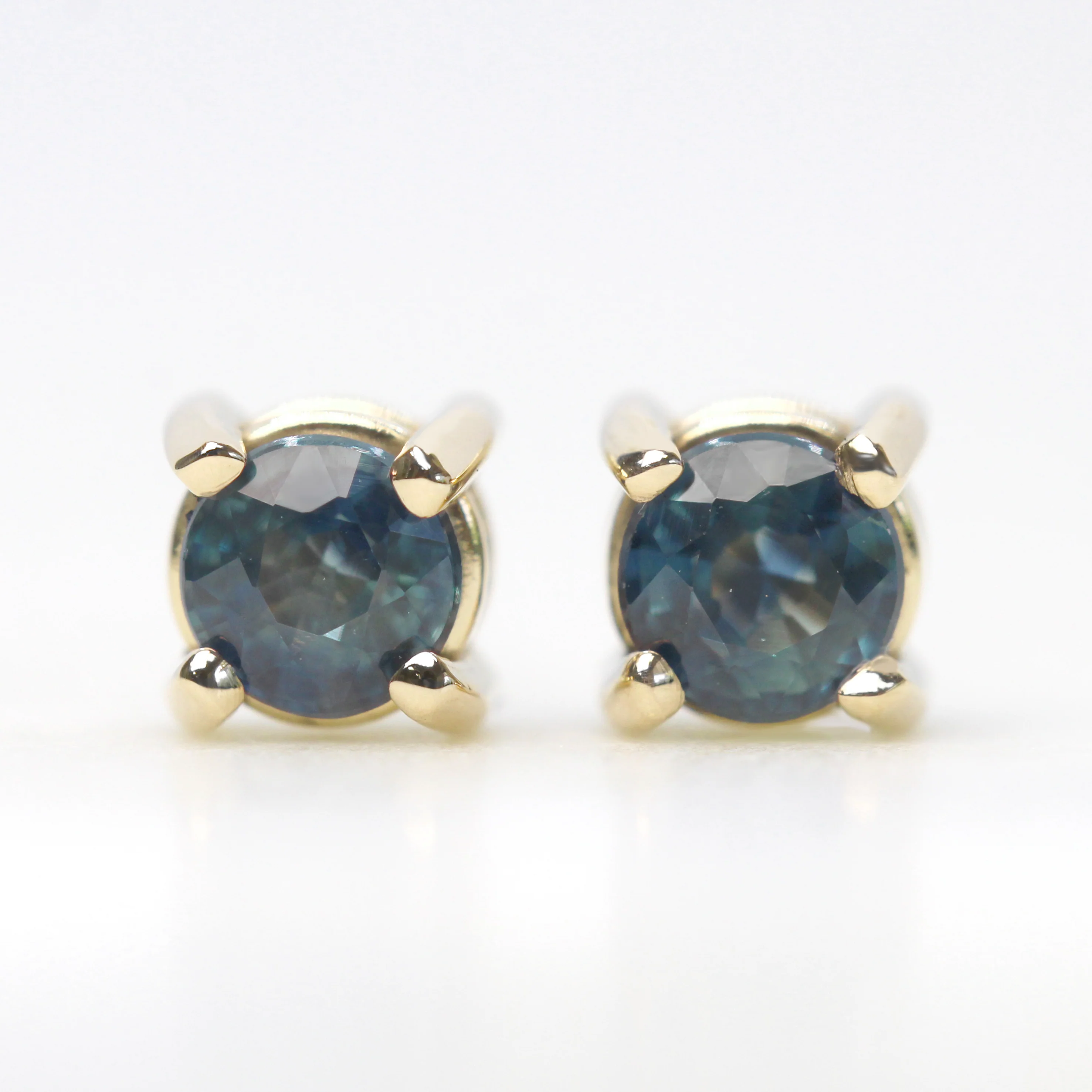 Round Teal Sapphire Earring Studs - Made to Order, Choose Your Gold Tone - Image 9