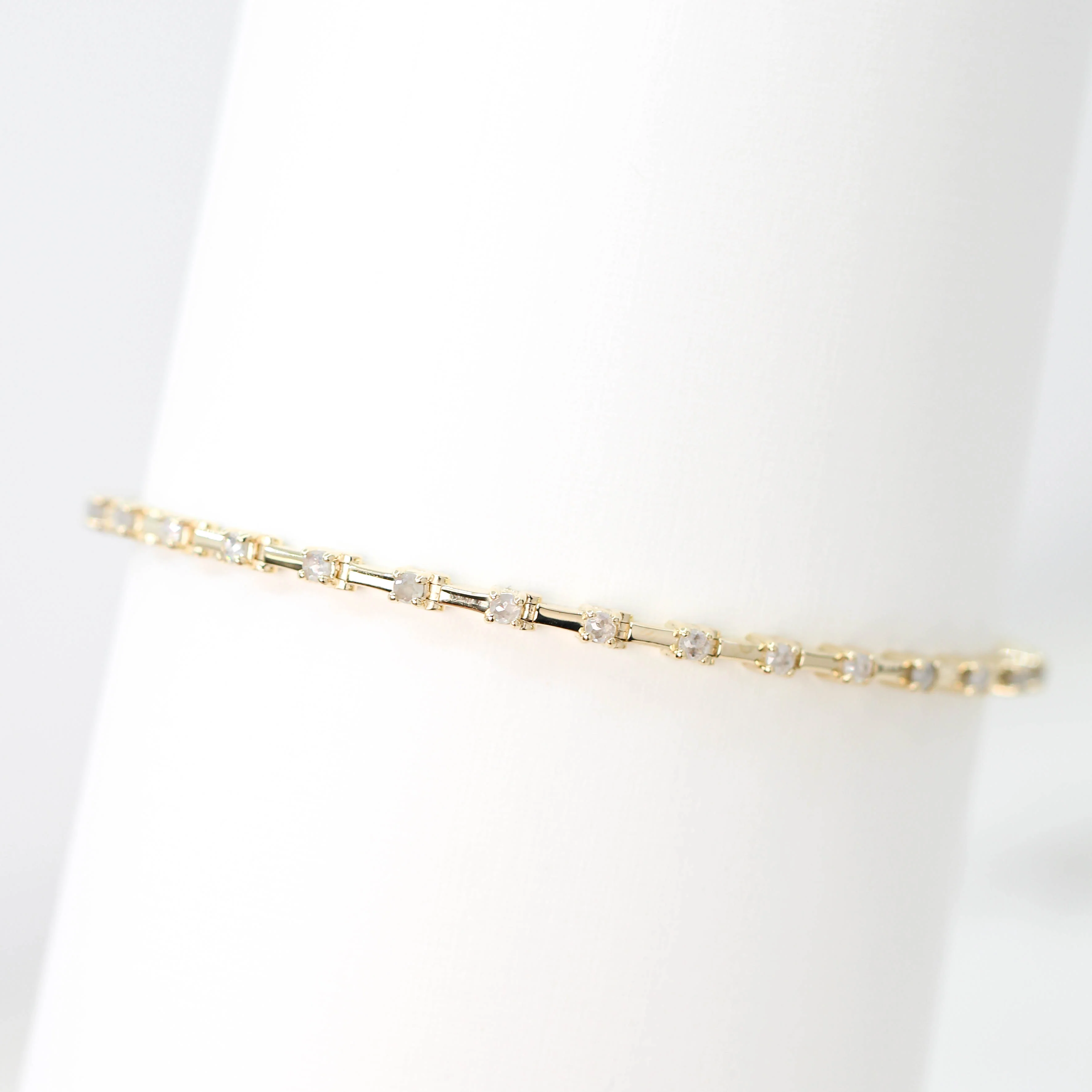 Modern Bar Link Bracelet with Rose Cut Diamonds in 14k Yellow Gold - Ready to Ship