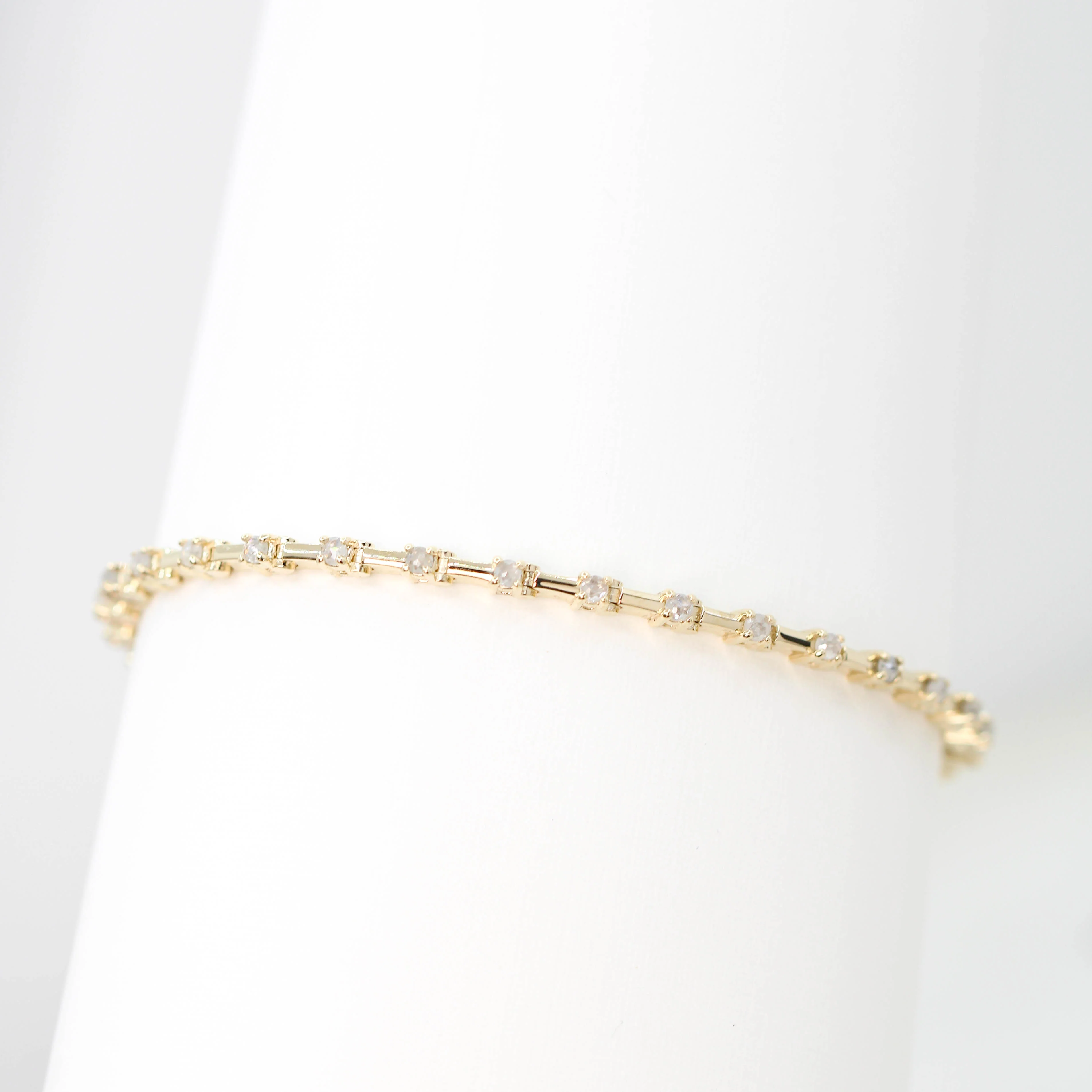 Modern Bar Link Bracelet with Rose Cut Diamonds in 14k Yellow Gold - Ready to Ship - Image 3