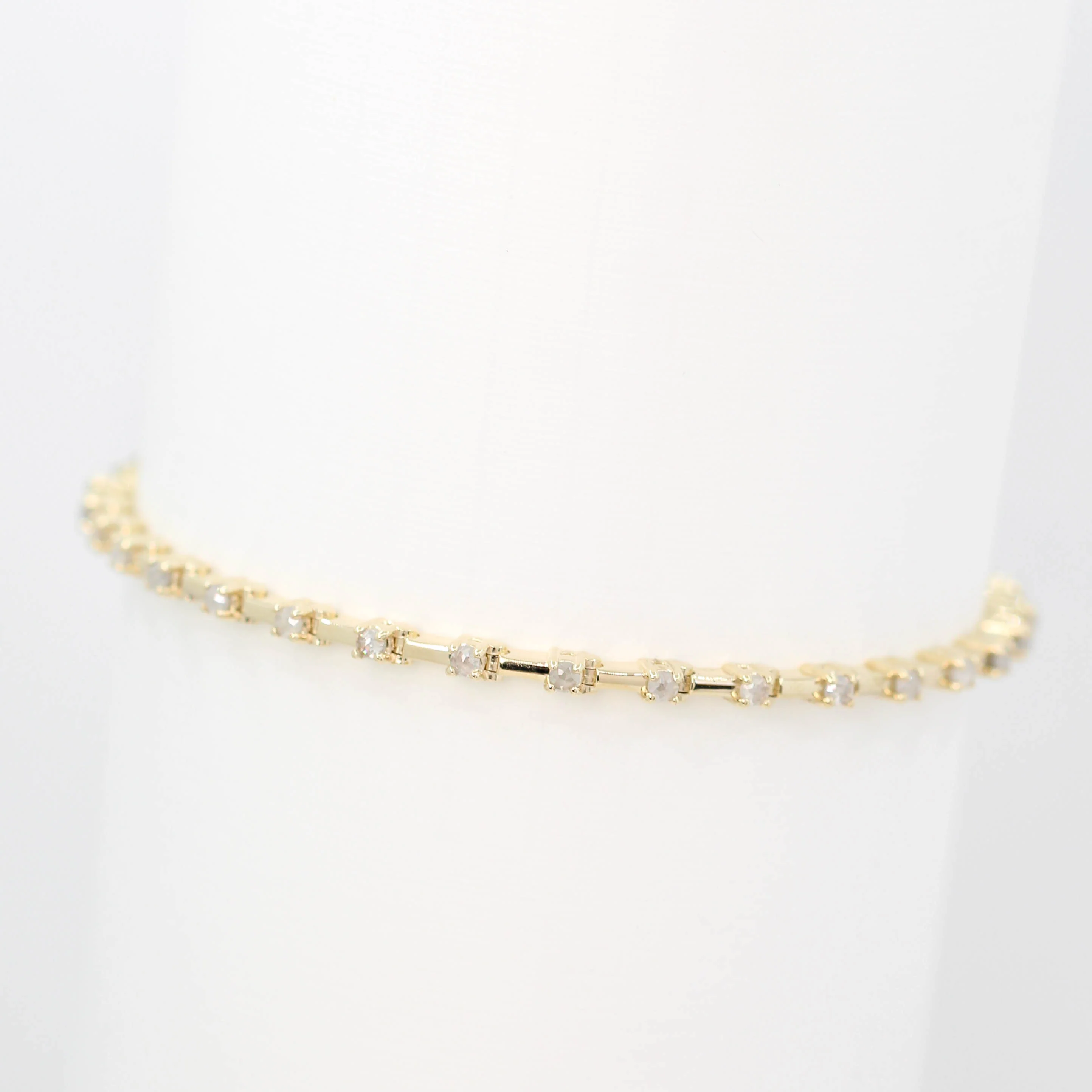 Modern Bar Link Bracelet with Rose Cut Diamonds in 14k Yellow Gold - Ready to Ship - Image 4