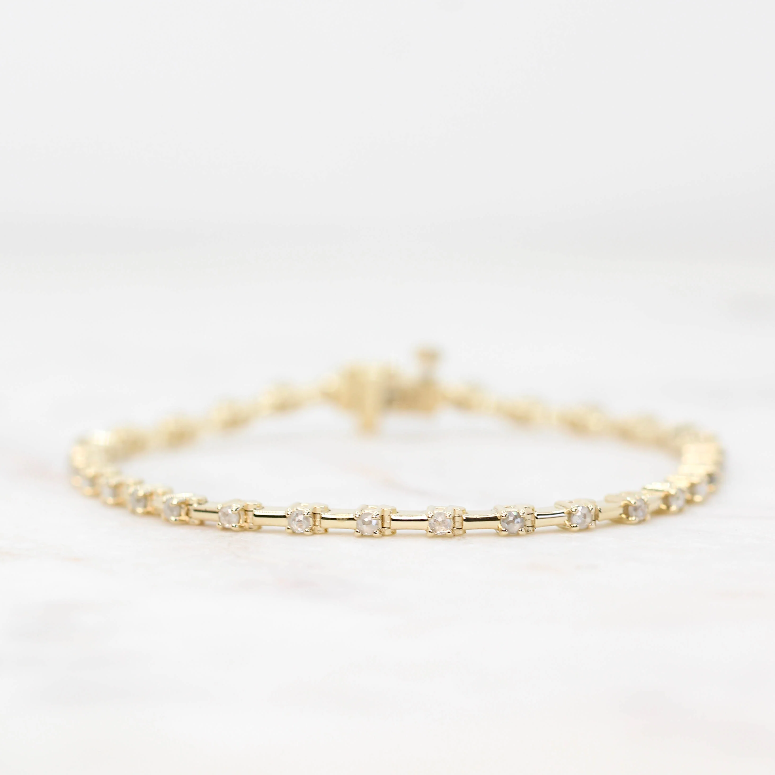 Modern Bar Link Bracelet with Rose Cut Diamonds in 14k Yellow Gold - Ready to Ship - Image 6