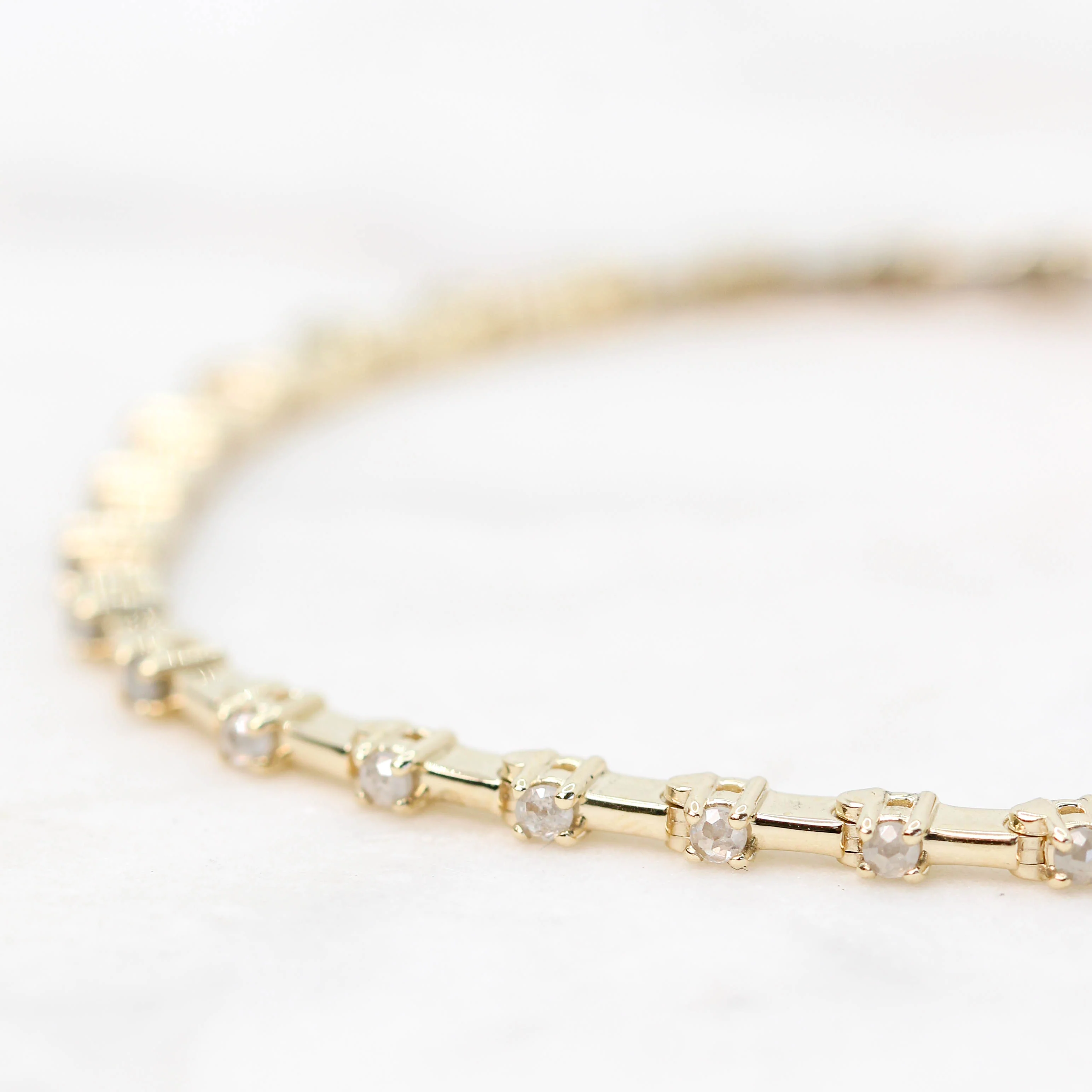 Modern Bar Link Bracelet with Rose Cut Diamonds in 14k Yellow Gold - Ready to Ship - Image 7