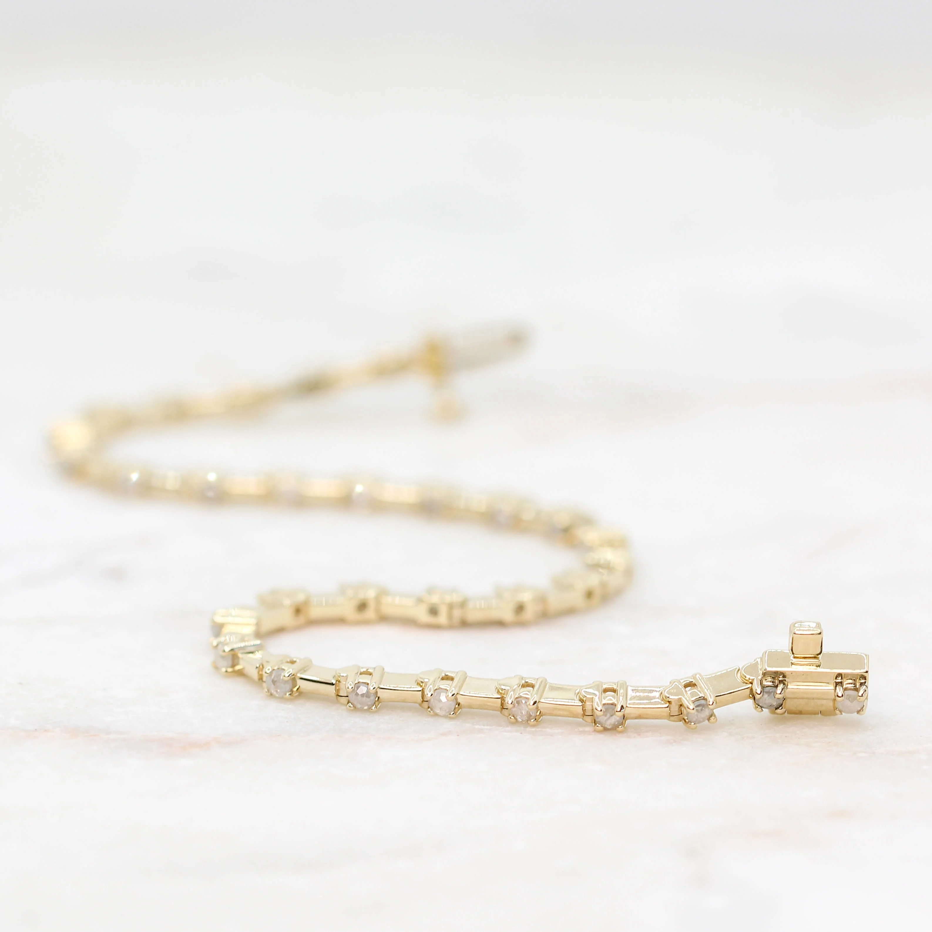 Modern Bar Link Bracelet with Rose Cut Diamonds in 14k Yellow Gold - Ready to Ship - Image 8