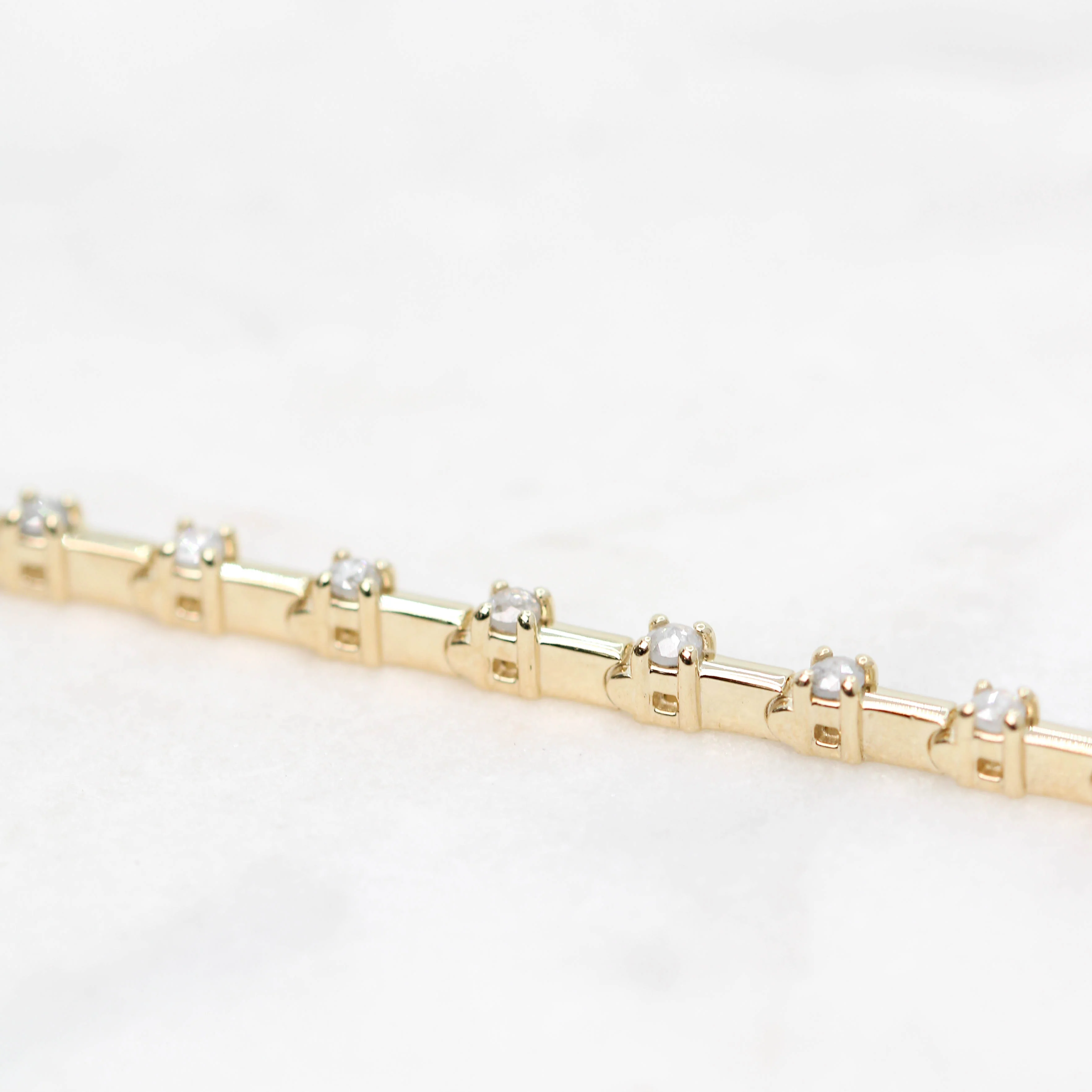 Modern Bar Link Bracelet with Rose Cut Diamonds in 14k Yellow Gold - Ready to Ship - Image 9