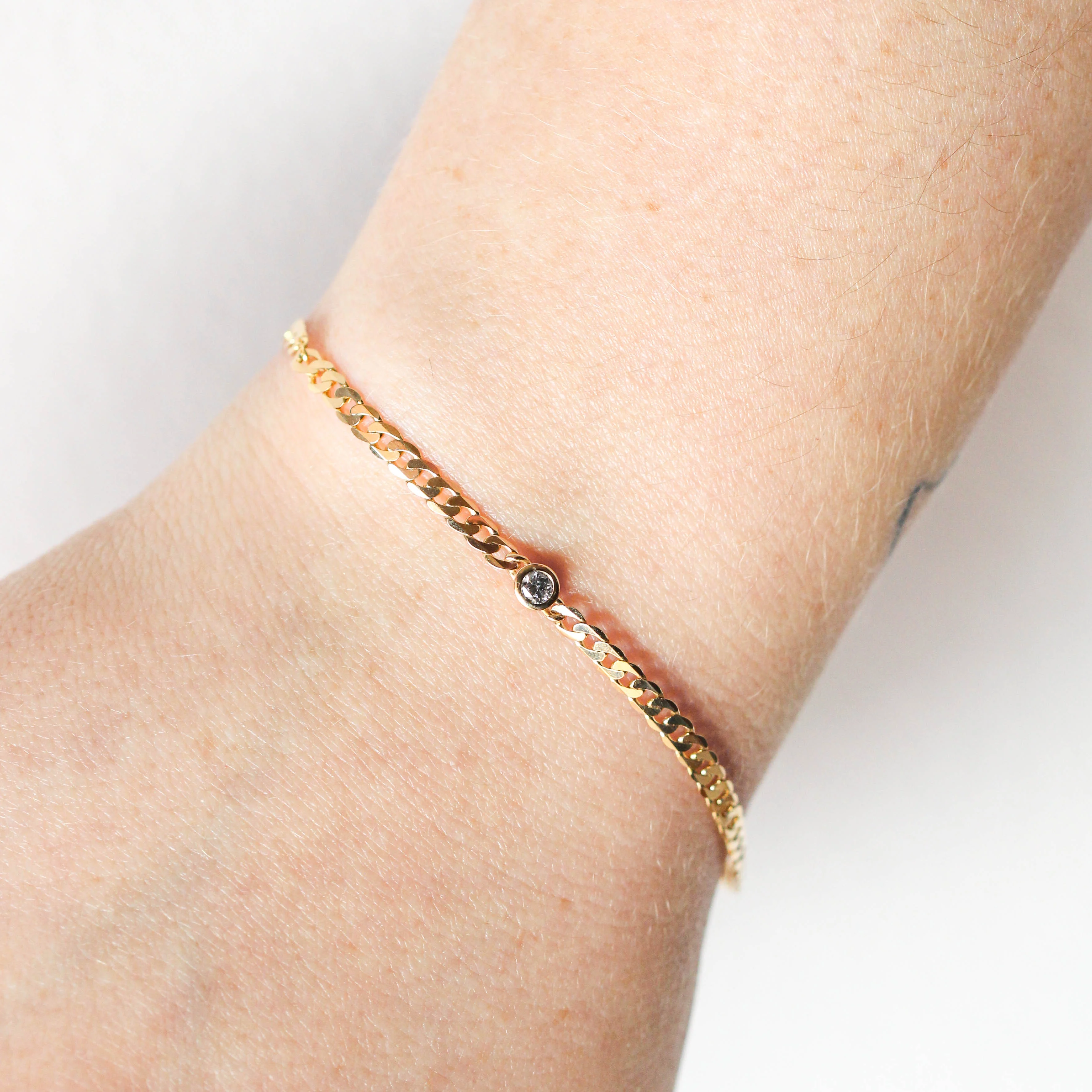 Bezel Set Salt and Pepper Diamond Curb Chain Bracelet - Made to Order, Your Choice of 14k Gold - Image 2