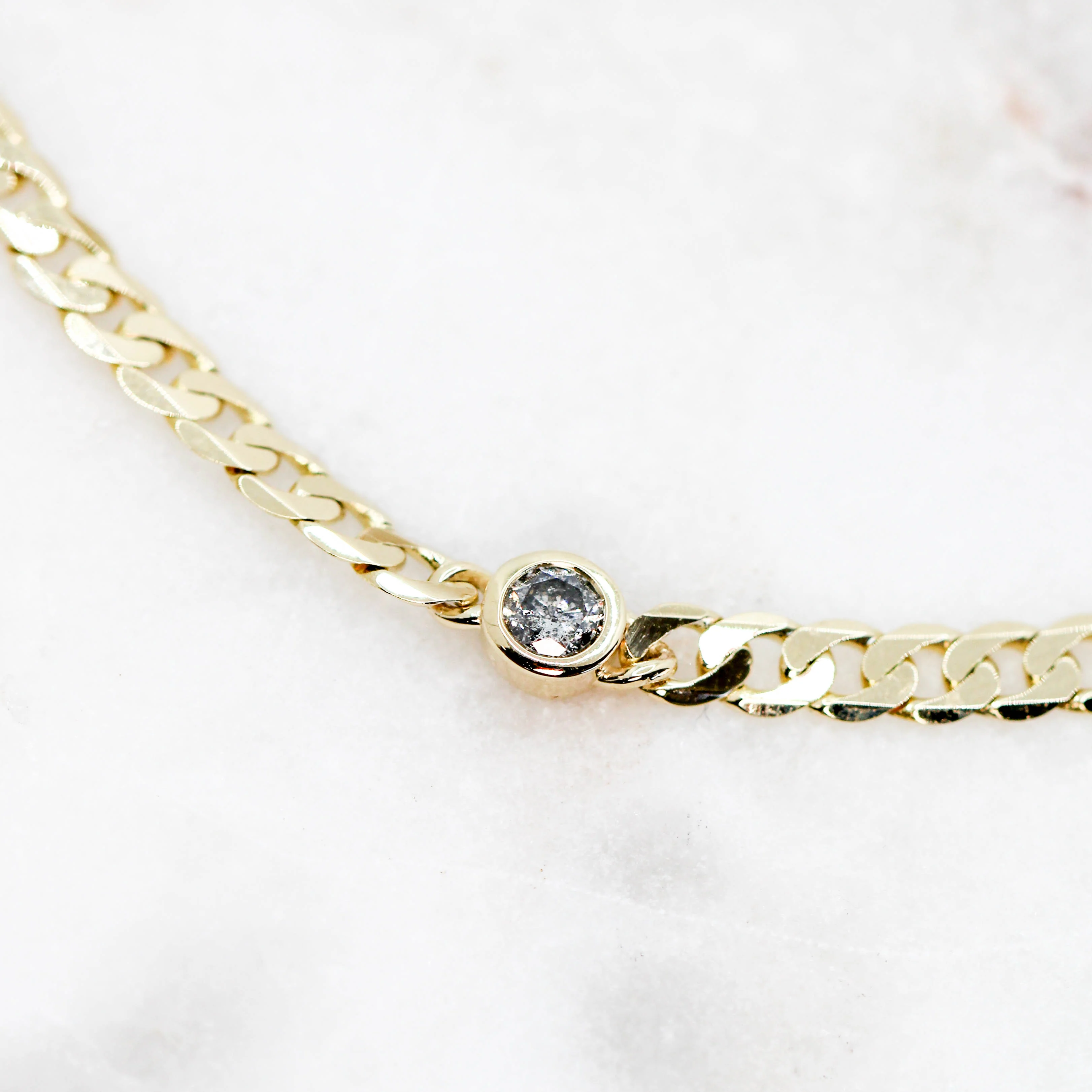 Bezel Set Salt and Pepper Diamond Curb Chain Bracelet - Made to Order, Your Choice of 14k Gold - Image 5