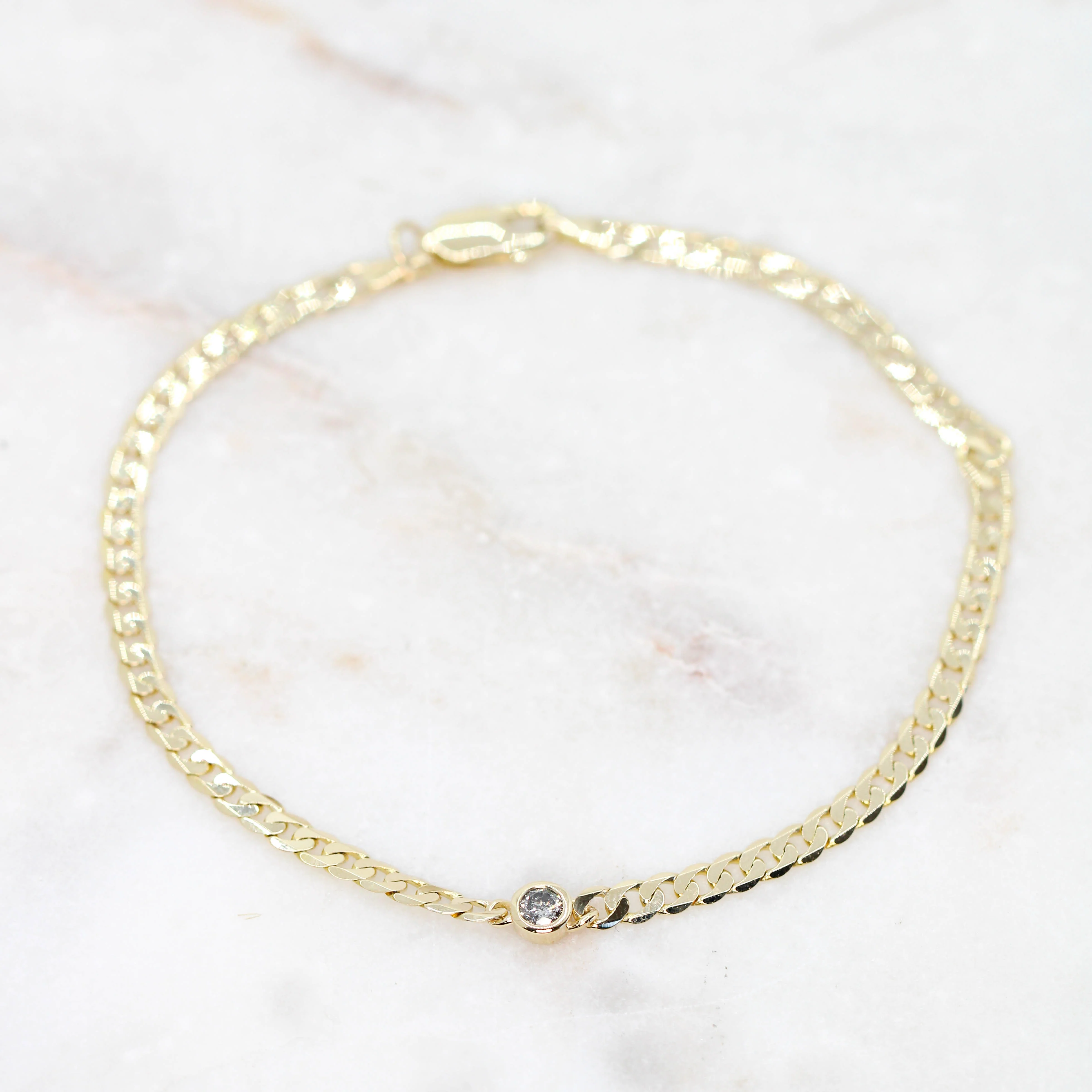 Bezel Set Salt and Pepper Diamond Curb Chain Bracelet - Made to Order, Your Choice of 14k Gold - Image 6