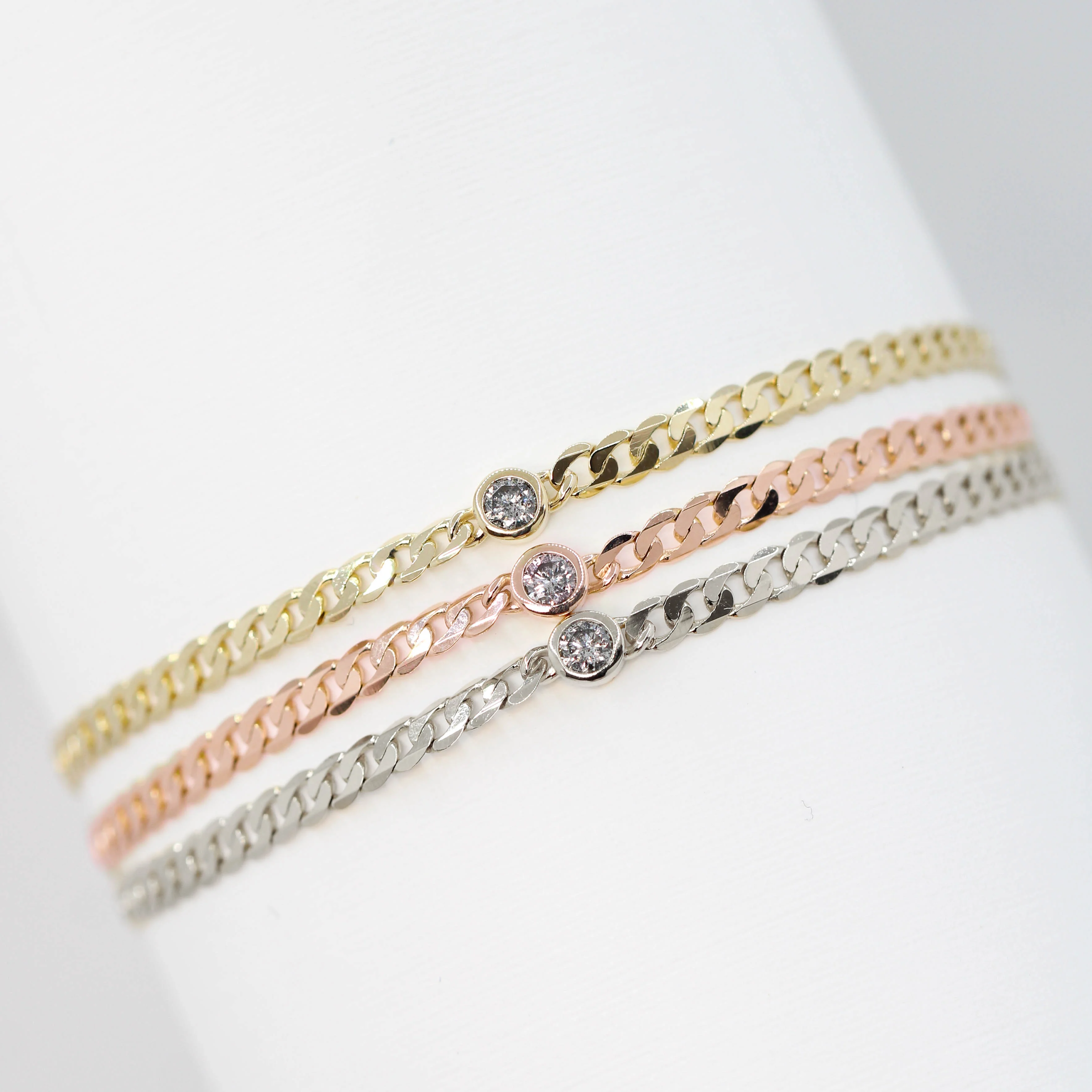 Bezel Set Salt and Pepper Diamond Curb Chain Bracelet - Made to Order, Your Choice of 14k Gold - Image 7
