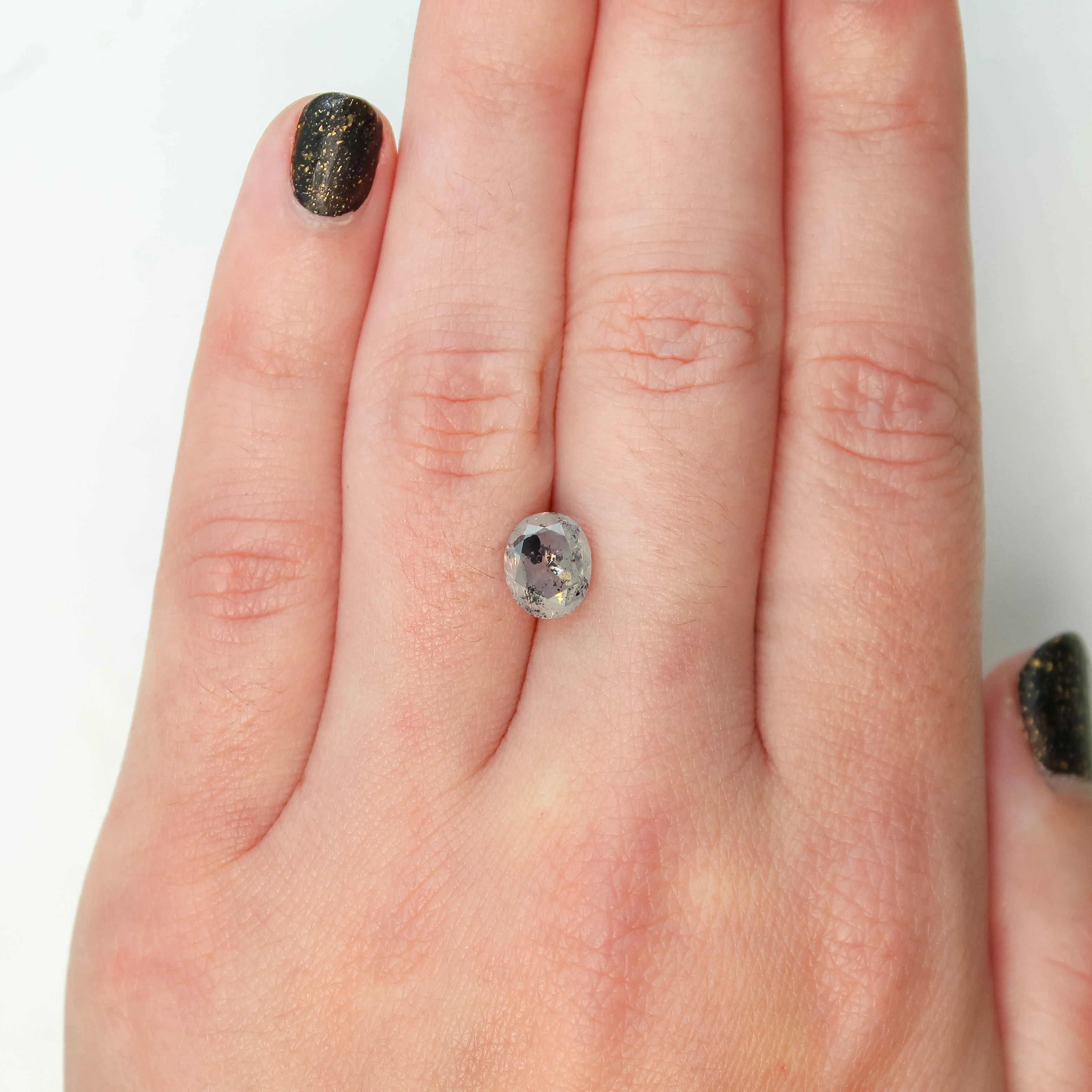 2.34 Carat Opalescent Oval Salt and Pepper Diamond for Custom Work - Inventory Code SGO234 - Image 2