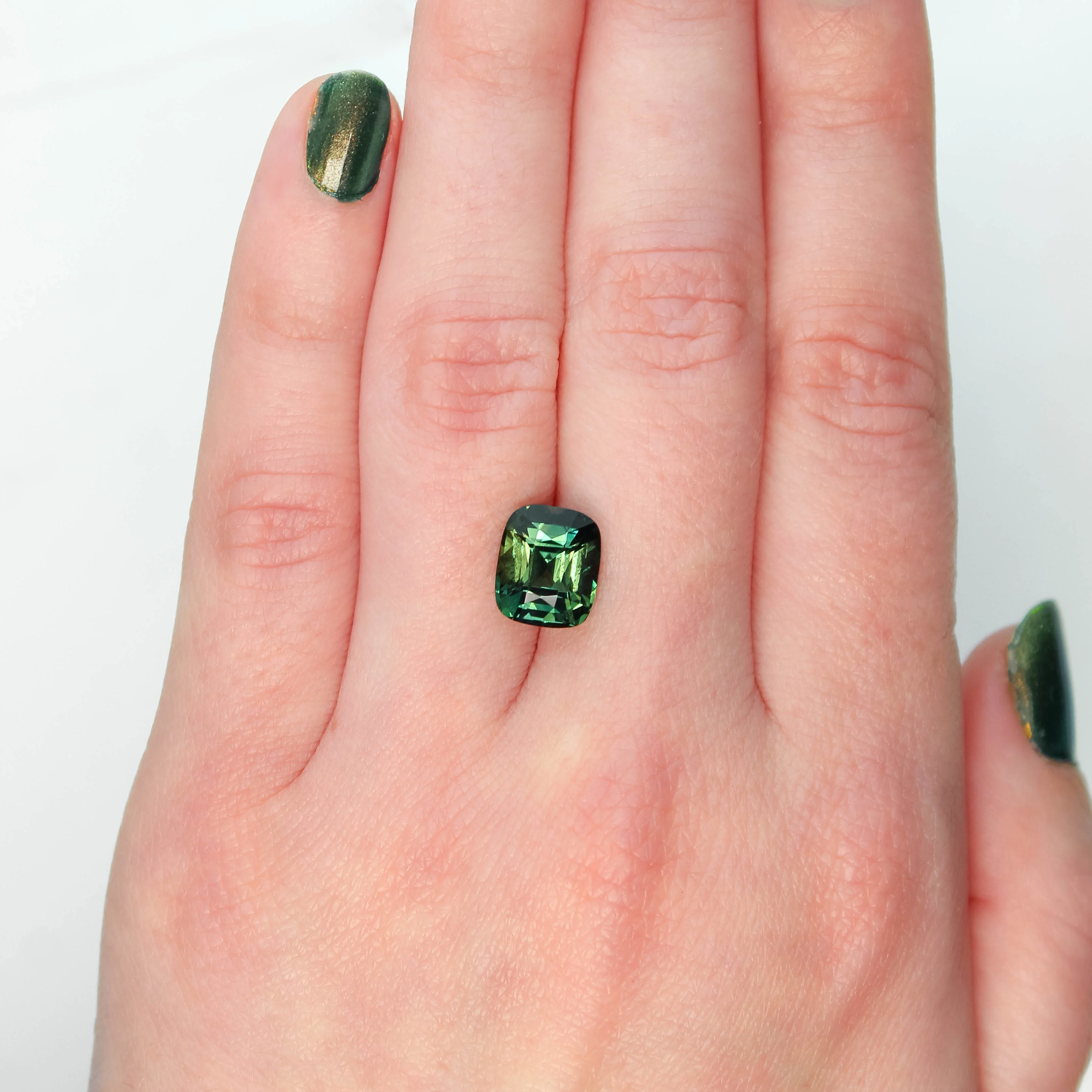 4.50 Carat Teal Green Cushion Cut Sapphire for Custom Work - Inventory Code TGCS450 - Image 2