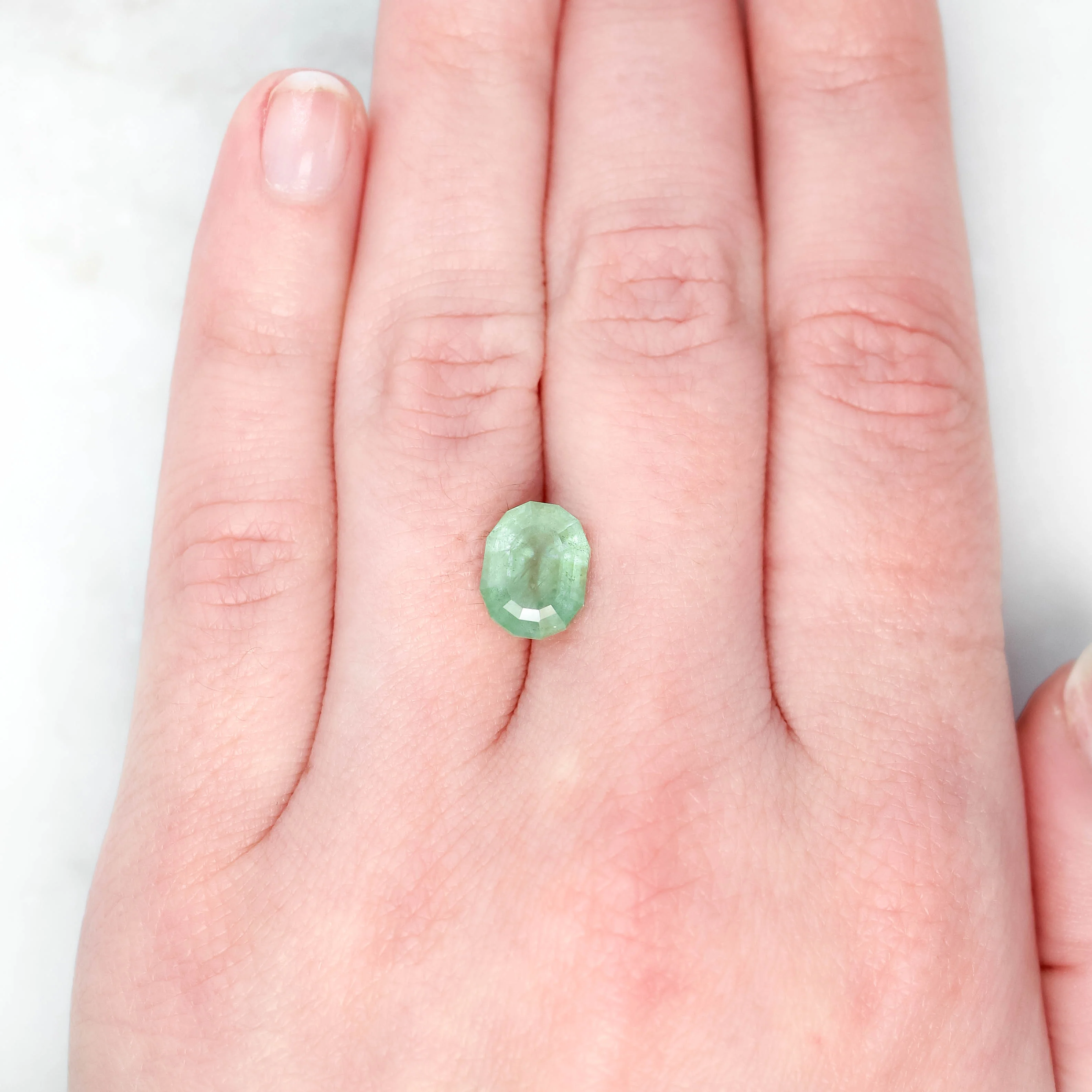 5.00 Carat Light Green Geometric Oval Sapphire for Custom Work - Inventory Code LGGO500 - Image 2