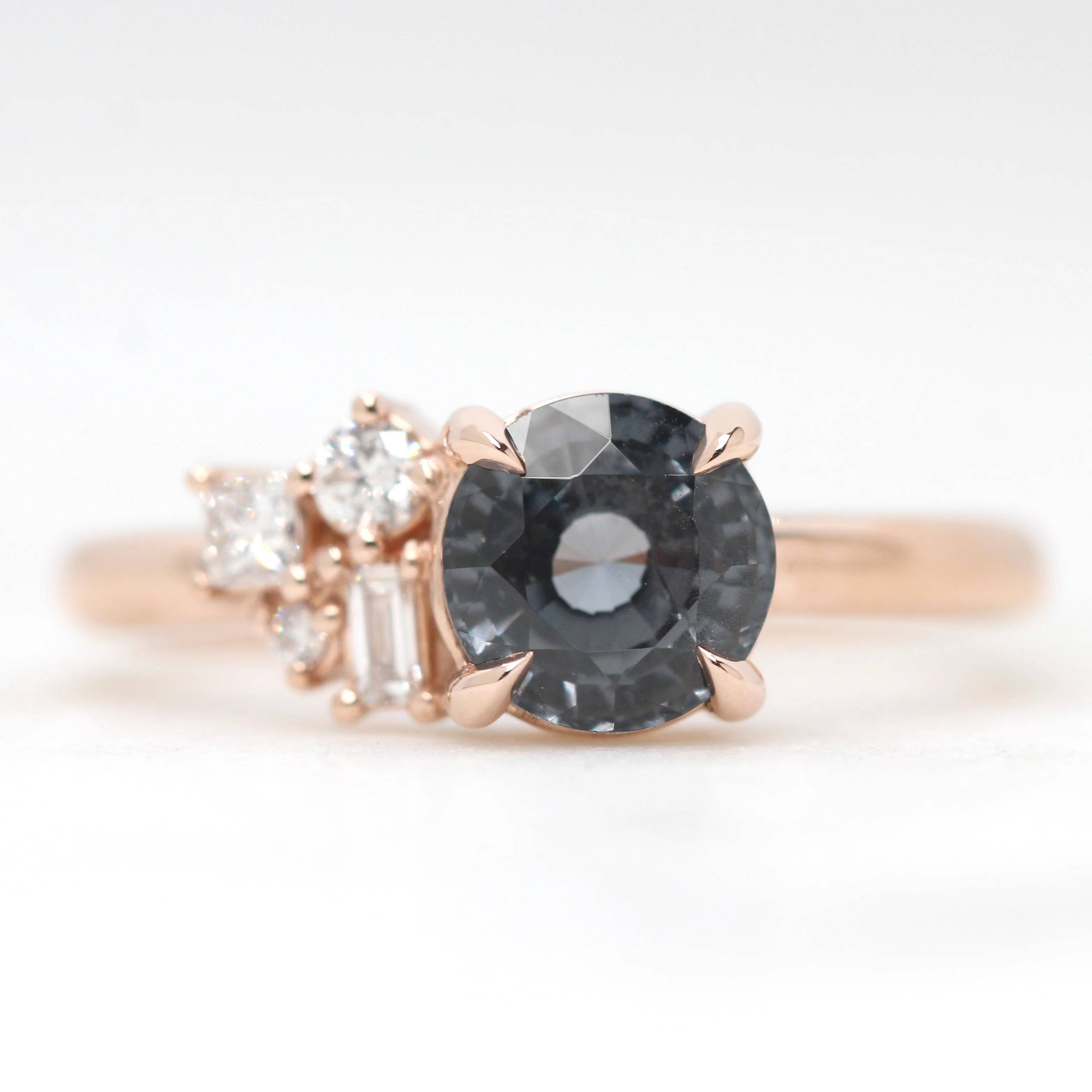 Project: Custom Abigail Ring with a 1.5+ Carat Round Blue Gray Spinel and White Accent Diamonds in 14k - Image 2