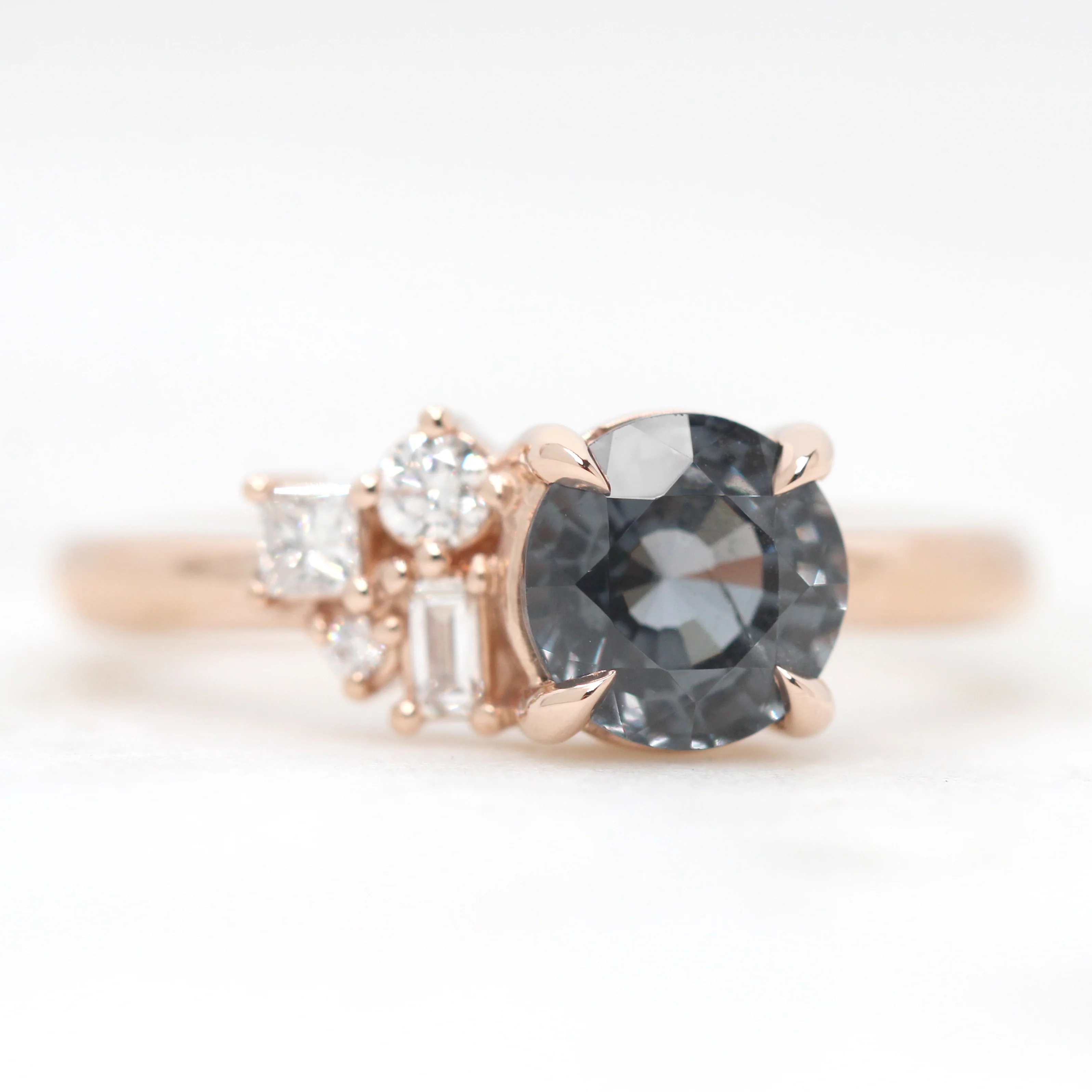 Project: Custom Abigail Ring with a 1.5+ Carat Round Blue Gray Spinel and White Accent Diamonds in 14k - Image 4
