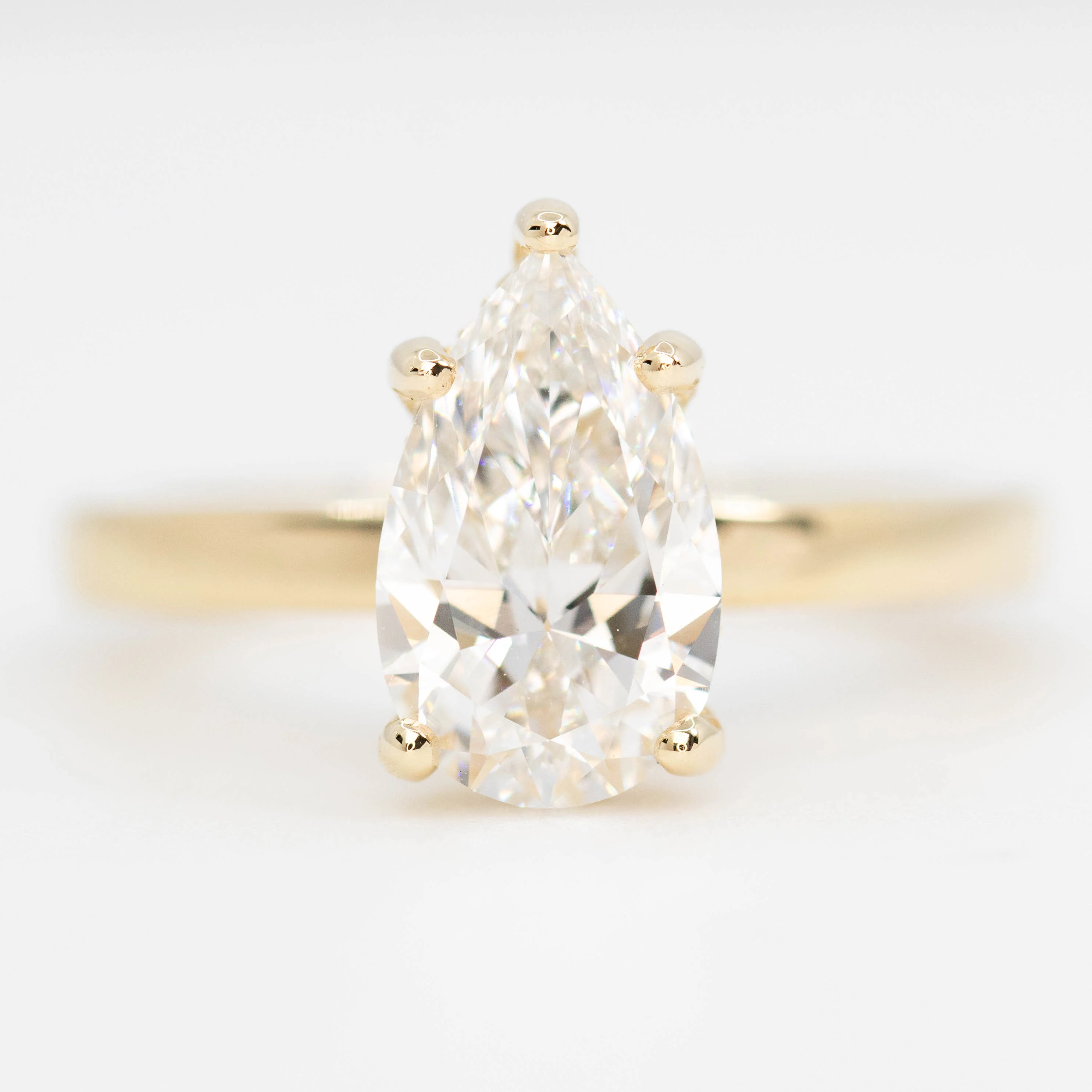 Adele Ring with a 1.98 Carat Lab Grown Pear Diamond and Hidden Diamond Halo in 14k Yellow Gold - Ready to Size and Ship