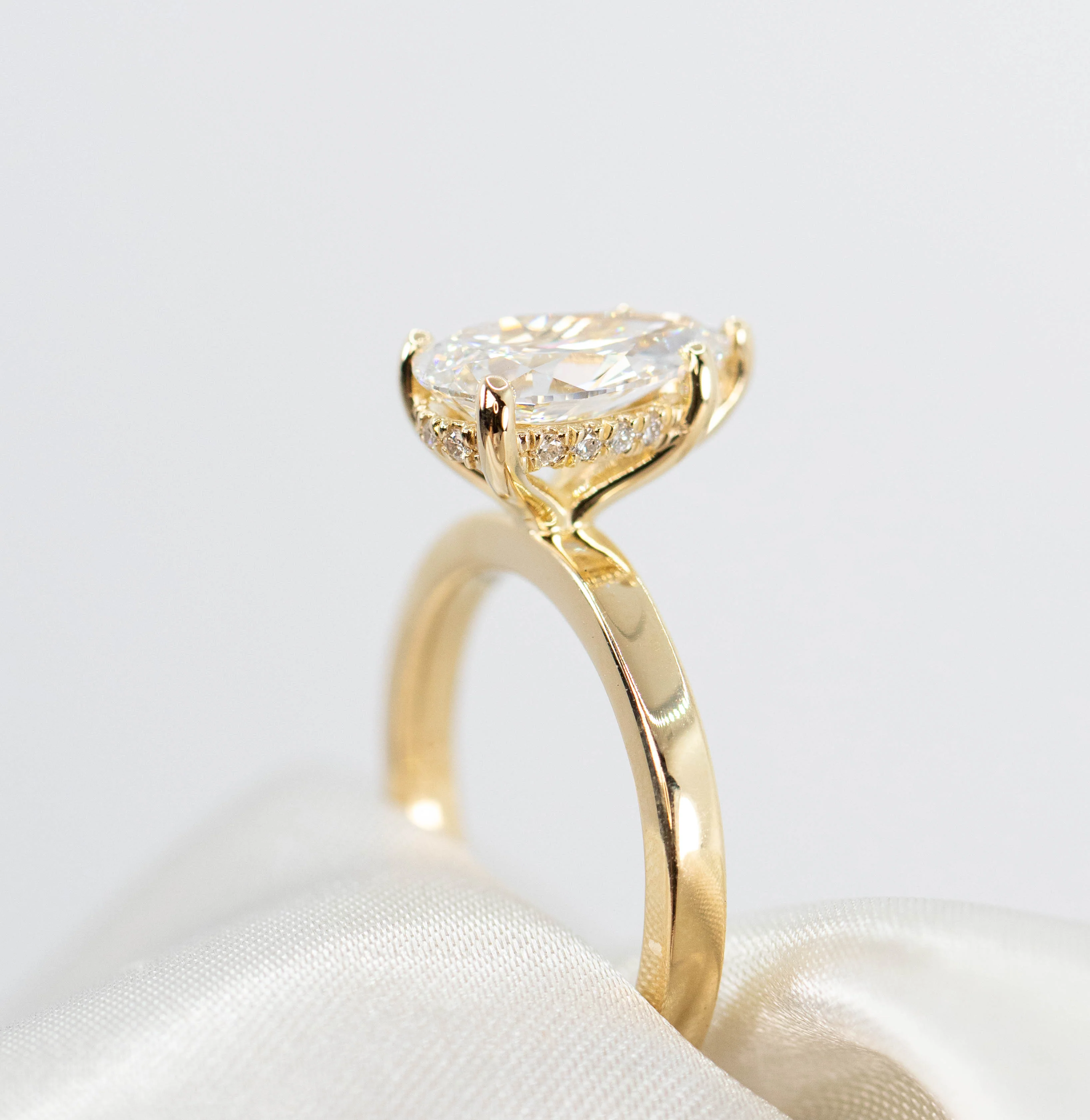 Adele Ring with a 1.98 Carat Lab Grown Pear Diamond and Hidden Diamond Halo in 14k Yellow Gold - Ready to Size and Ship - Image 10