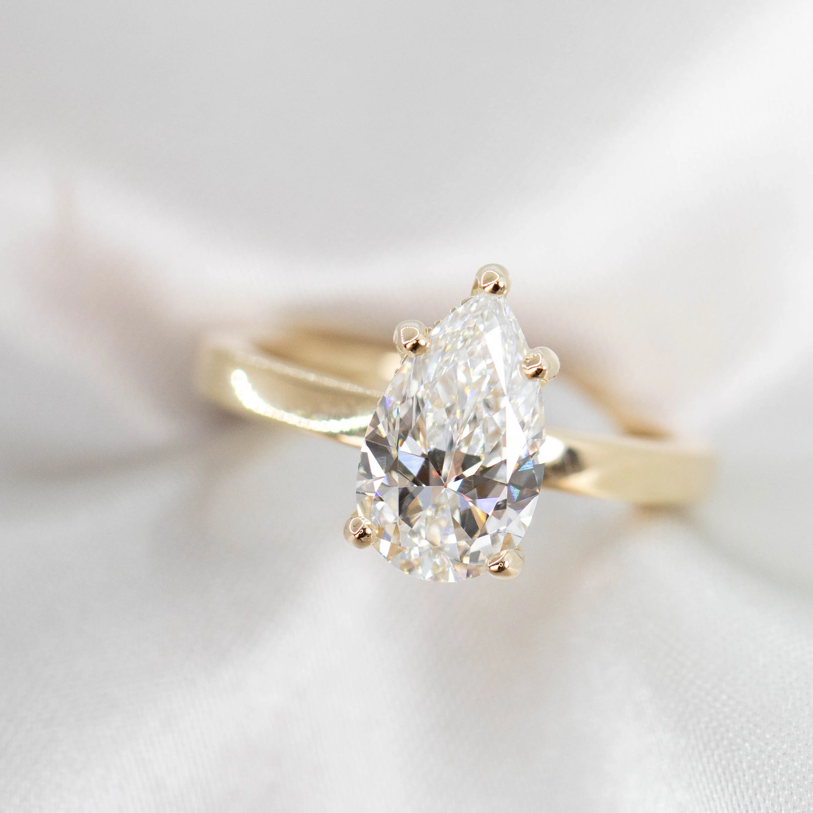 Adele Ring with a 1.98 Carat Lab Grown Pear Diamond and Hidden Diamond Halo in 14k Yellow Gold - Ready to Size and Ship - Image 11