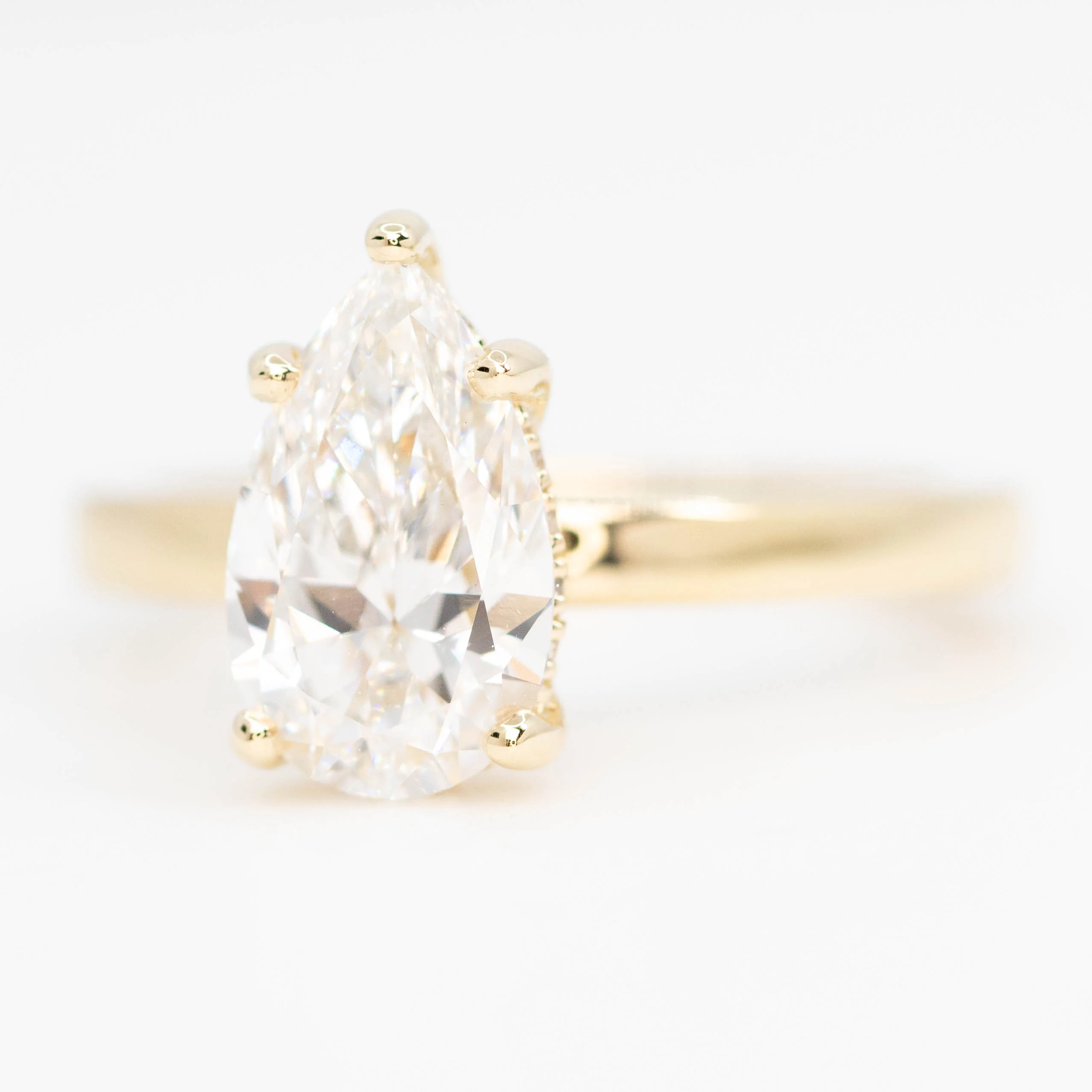 Adele Ring with a 1.98 Carat Lab Grown Pear Diamond and Hidden Diamond Halo in 14k Yellow Gold - Ready to Size and Ship - Image 3