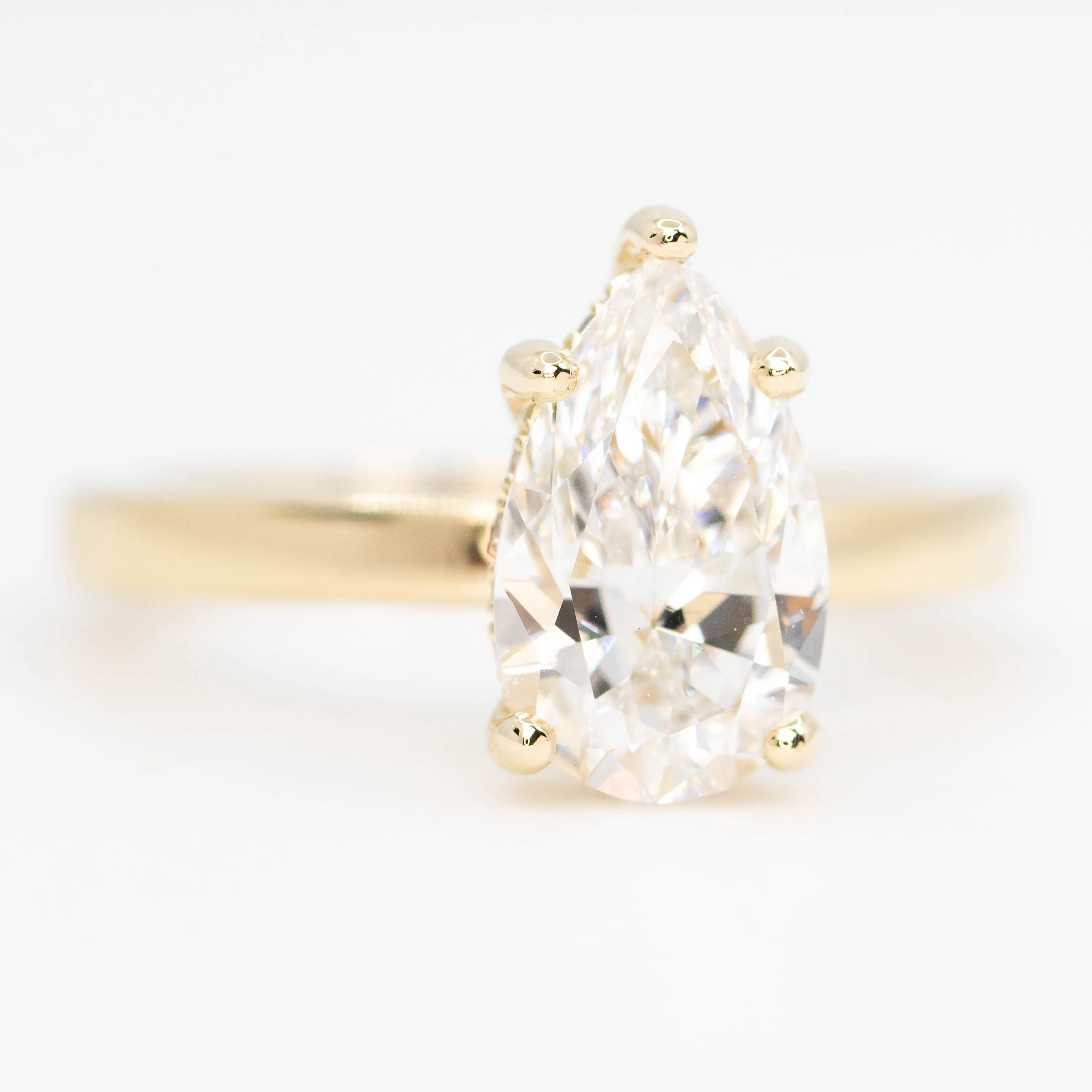 Adele Ring with a 1.98 Carat Lab Grown Pear Diamond and Hidden Diamond Halo in 14k Yellow Gold - Ready to Size and Ship - Image 4
