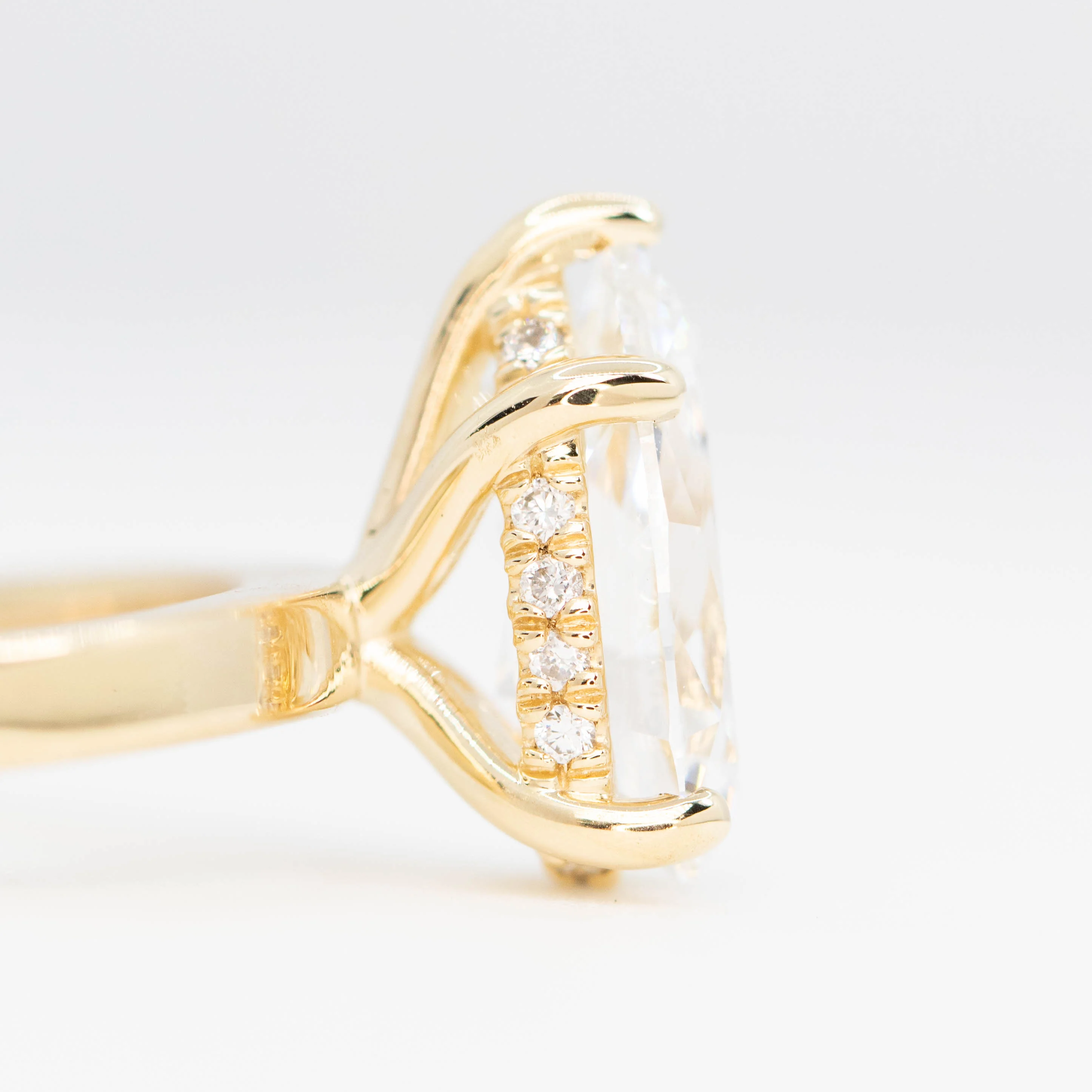 Adele Ring with a 1.98 Carat Lab Grown Pear Diamond and Hidden Diamond Halo in 14k Yellow Gold - Ready to Size and Ship - Image 6