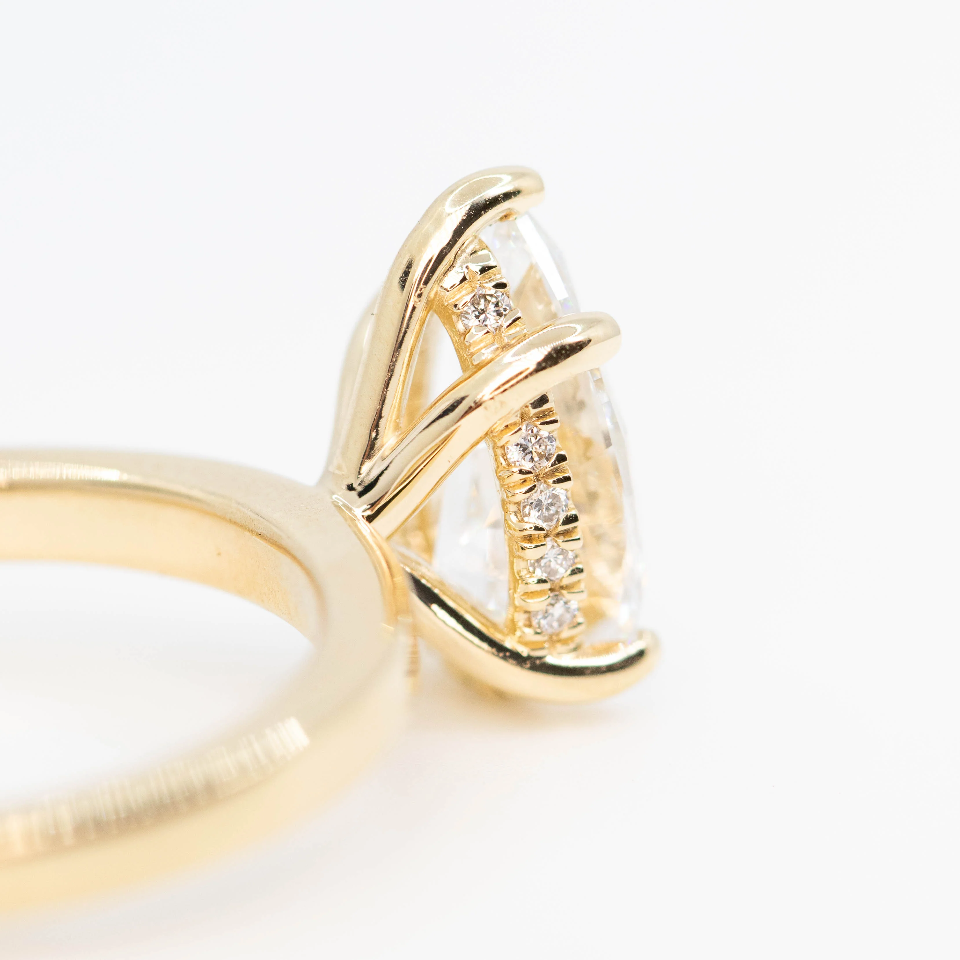 Adele Ring with a 1.98 Carat Lab Grown Pear Diamond and Hidden Diamond Halo in 14k Yellow Gold - Ready to Size and Ship - Image 7