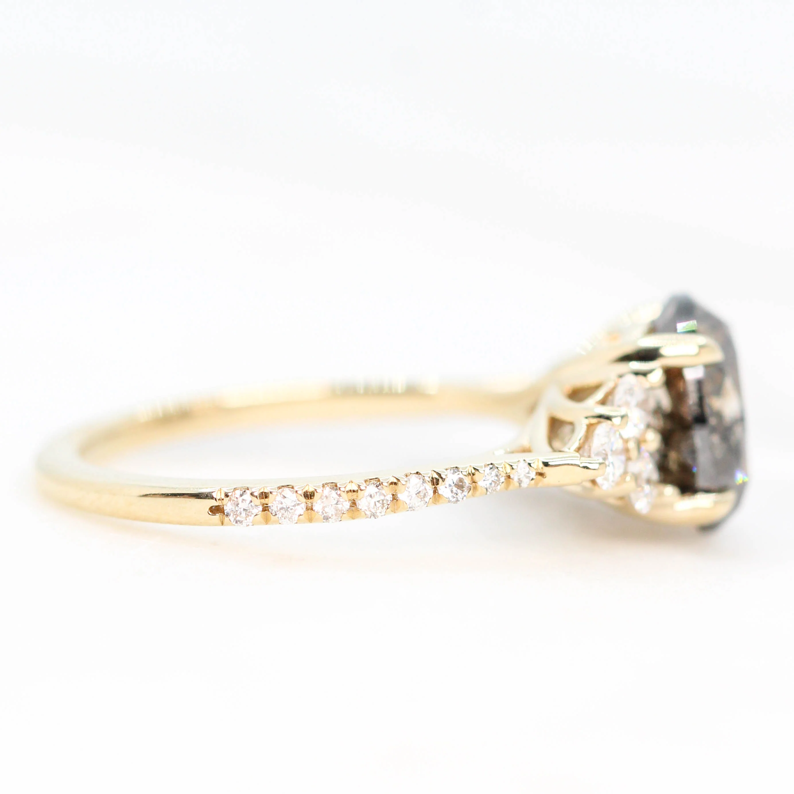 Project: Custom Alexandra Ring with a 3 Carat Oval Champagne Salt and Pepper Diamond and White Accent Diamonds in 14k - Image 6