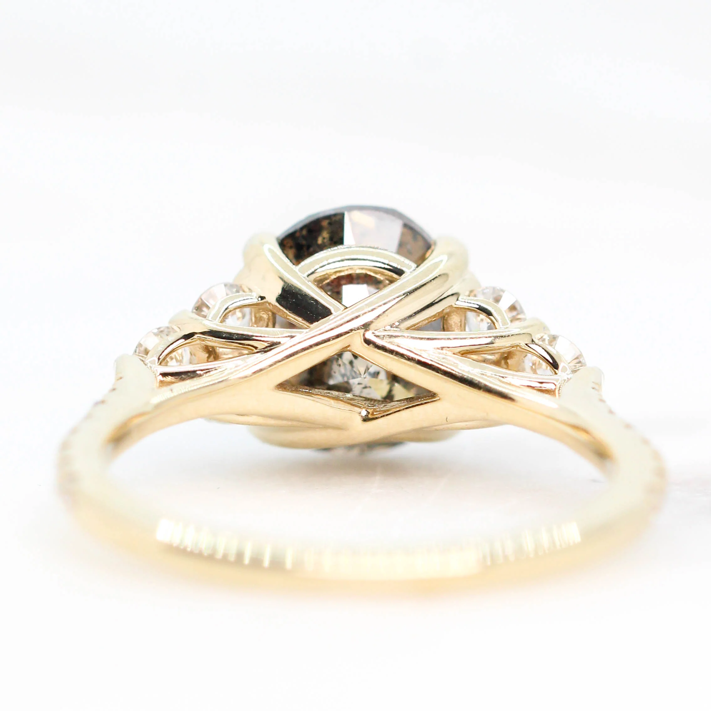 Project: Custom Alexandra Ring with a 3 Carat Oval Champagne Salt and Pepper Diamond and White Accent Diamonds in 14k - Image 7