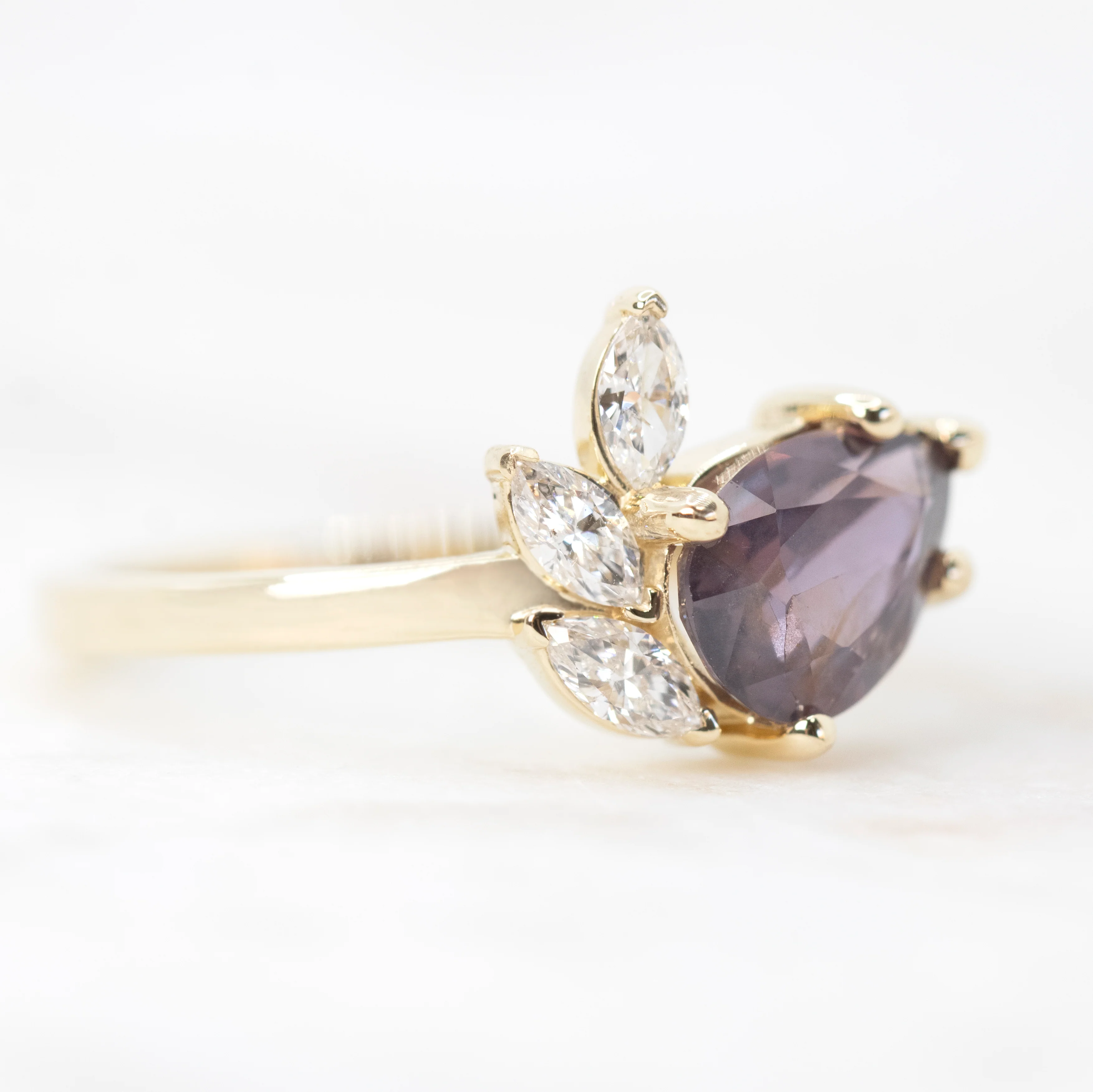 Alyssa Ring with a 1.50 Carat Berry Pear Sapphire and White Accent Diamonds in 14k Yellow Gold - Ready to Size and Ship - Image 3
