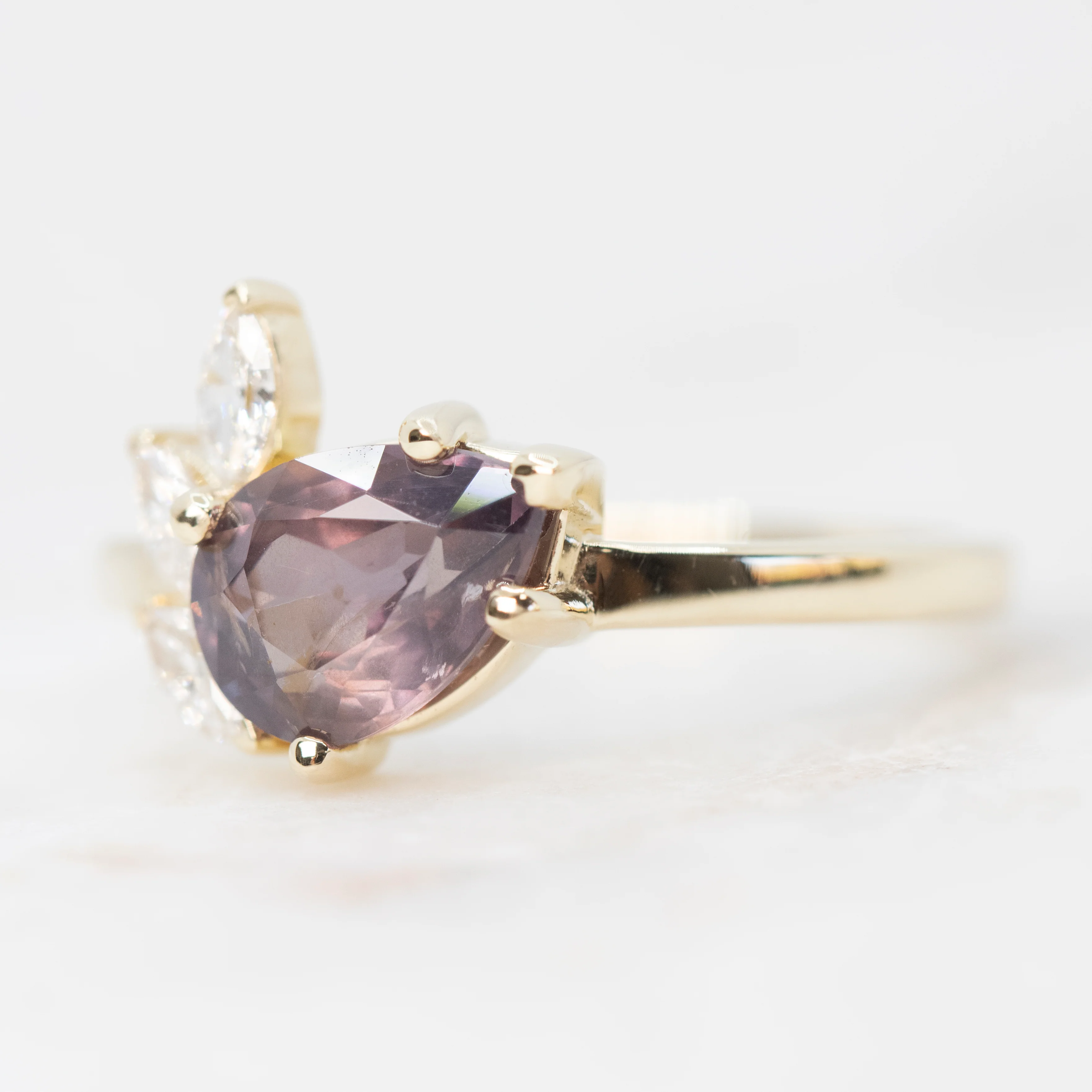 Alyssa Ring with a 1.50 Carat Berry Pear Sapphire and White Accent Diamonds in 14k Yellow Gold - Ready to Size and Ship - Image 4