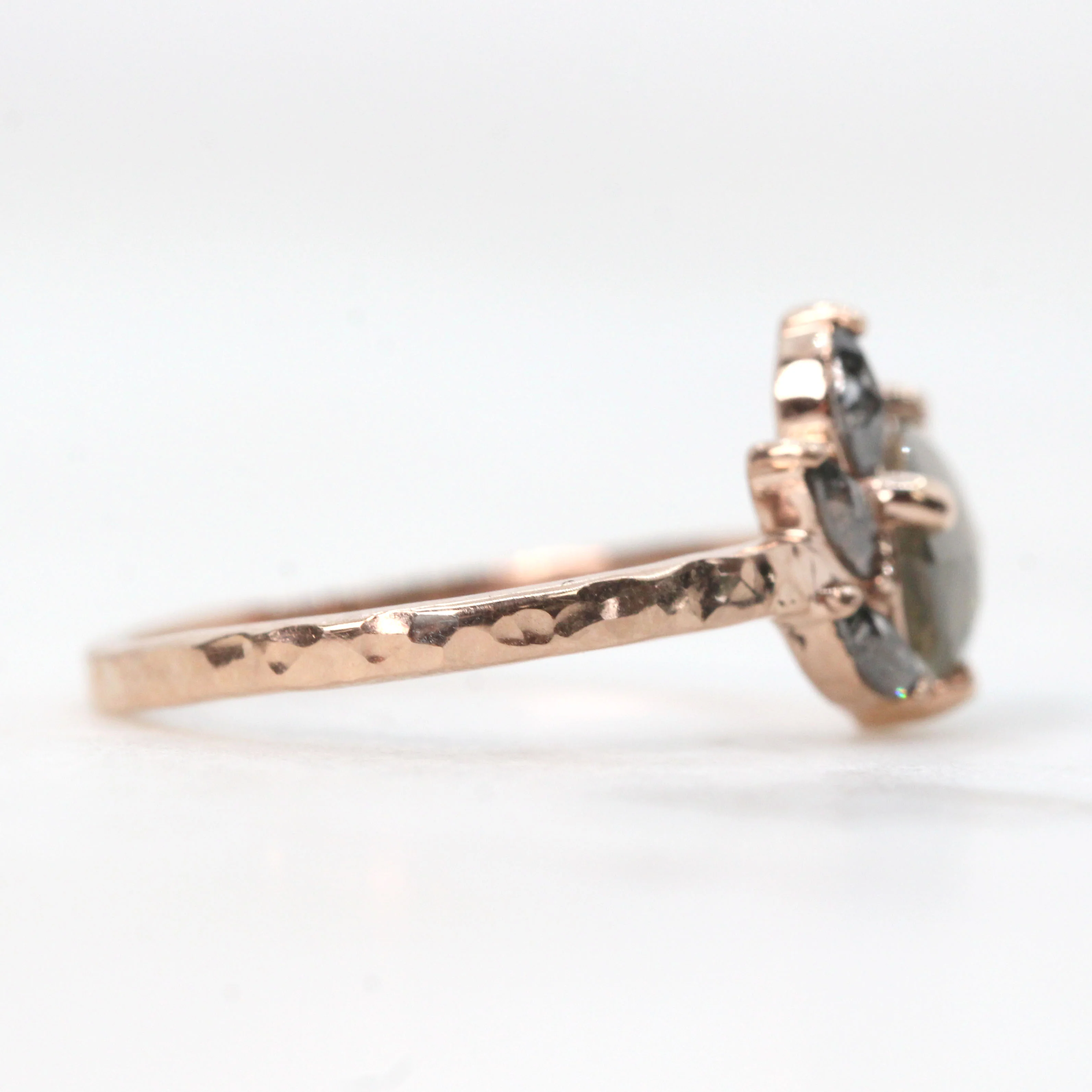Project: Custom Alyssa Ring with a 1+ Carat Misty Gray Pear Salt and Pepper Diamond and Black Accent Diamonds in 14k - Image 5