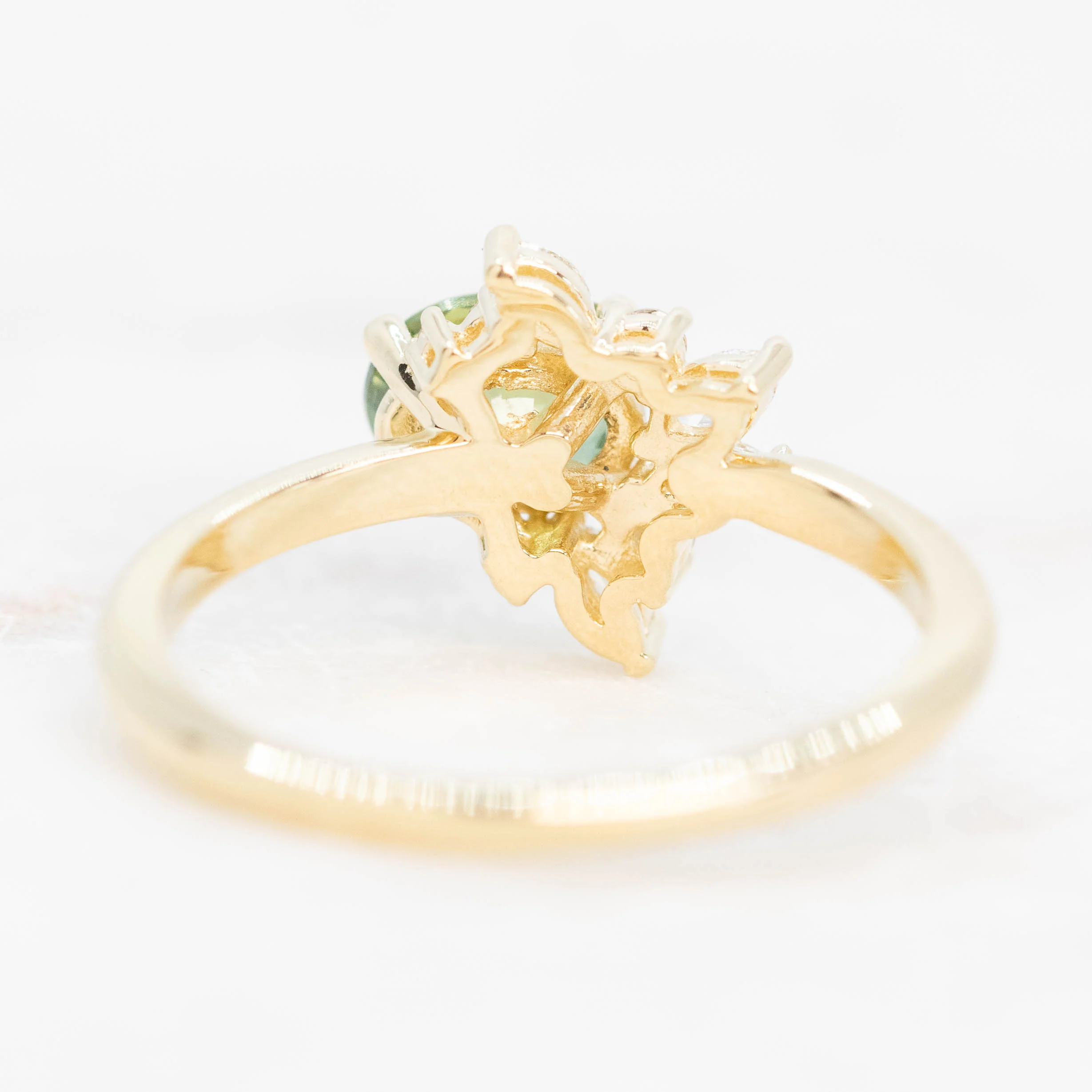 Amaya Ring with a 1.25 Carat Green Oval Sapphire and White Accent Diamonds in 14k Yellow Gold - Ready to Size and Ship - Image 5