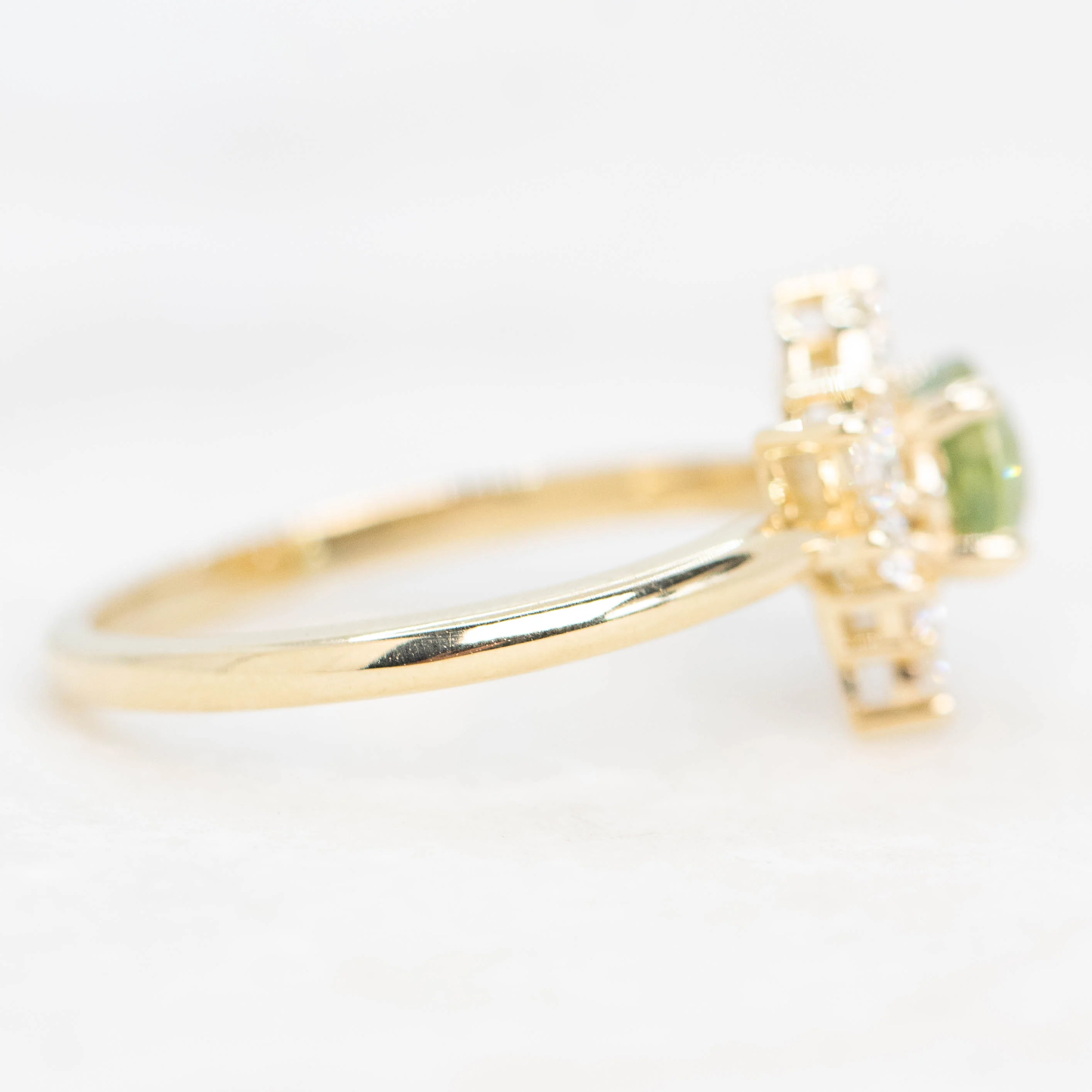 Amaya Ring with a 1.25 Carat Green Oval Sapphire and White Accent Diamonds in 14k Yellow Gold - Ready to Size and Ship - Image 6