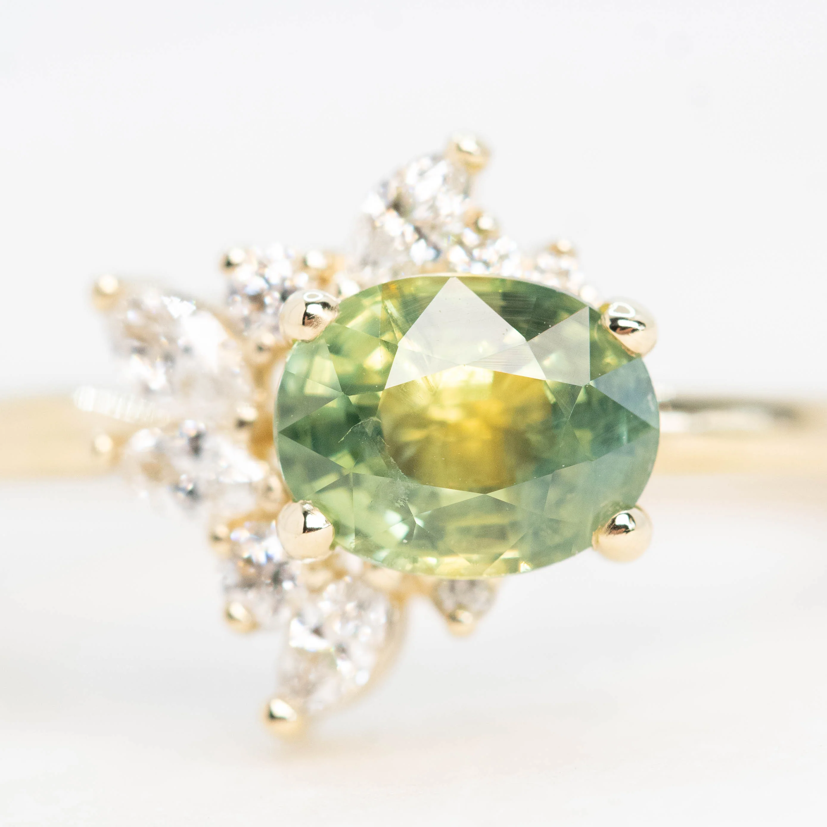 Amaya Ring with a 1.25 Carat Green Oval Sapphire and White Accent Diamonds in 14k Yellow Gold - Ready to Size and Ship - Image 7