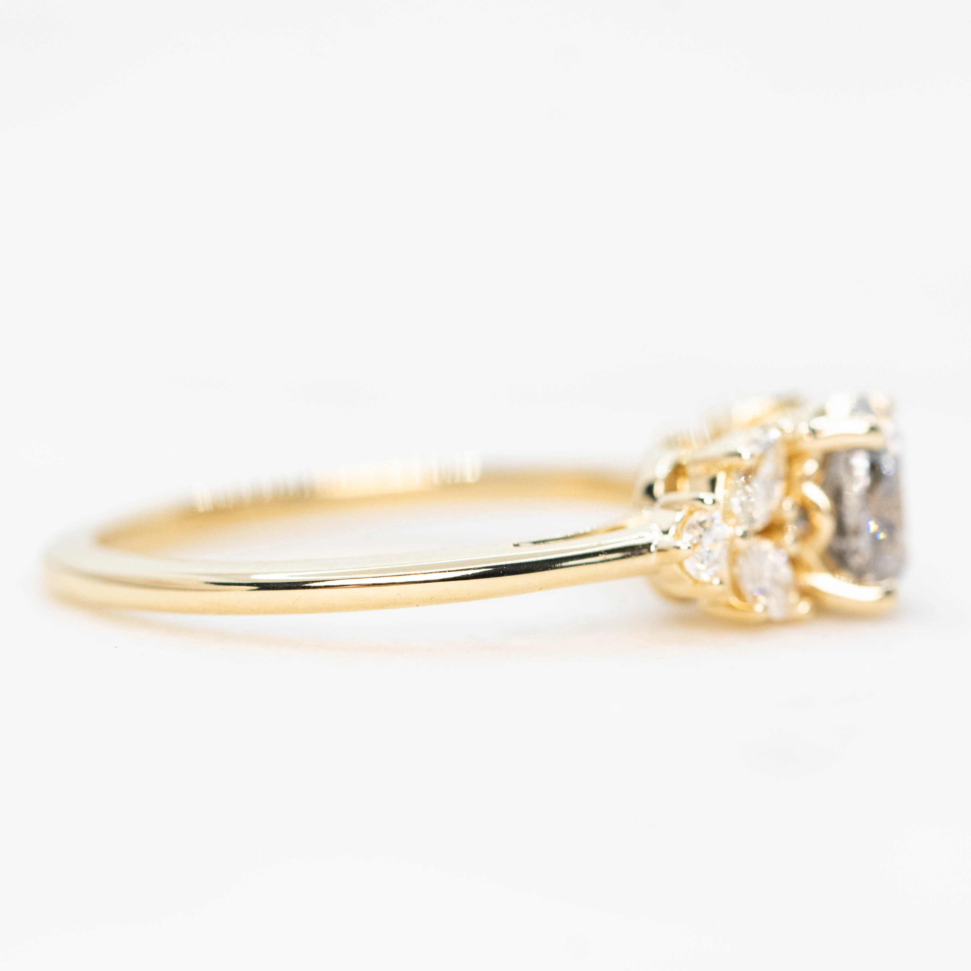 Andia Ring with a 1.10 Carat Round Gray Salt and Pepper Diamond and White Accent Diamonds in 14k Yellow Gold - Ready to Size and Ship - Image 5