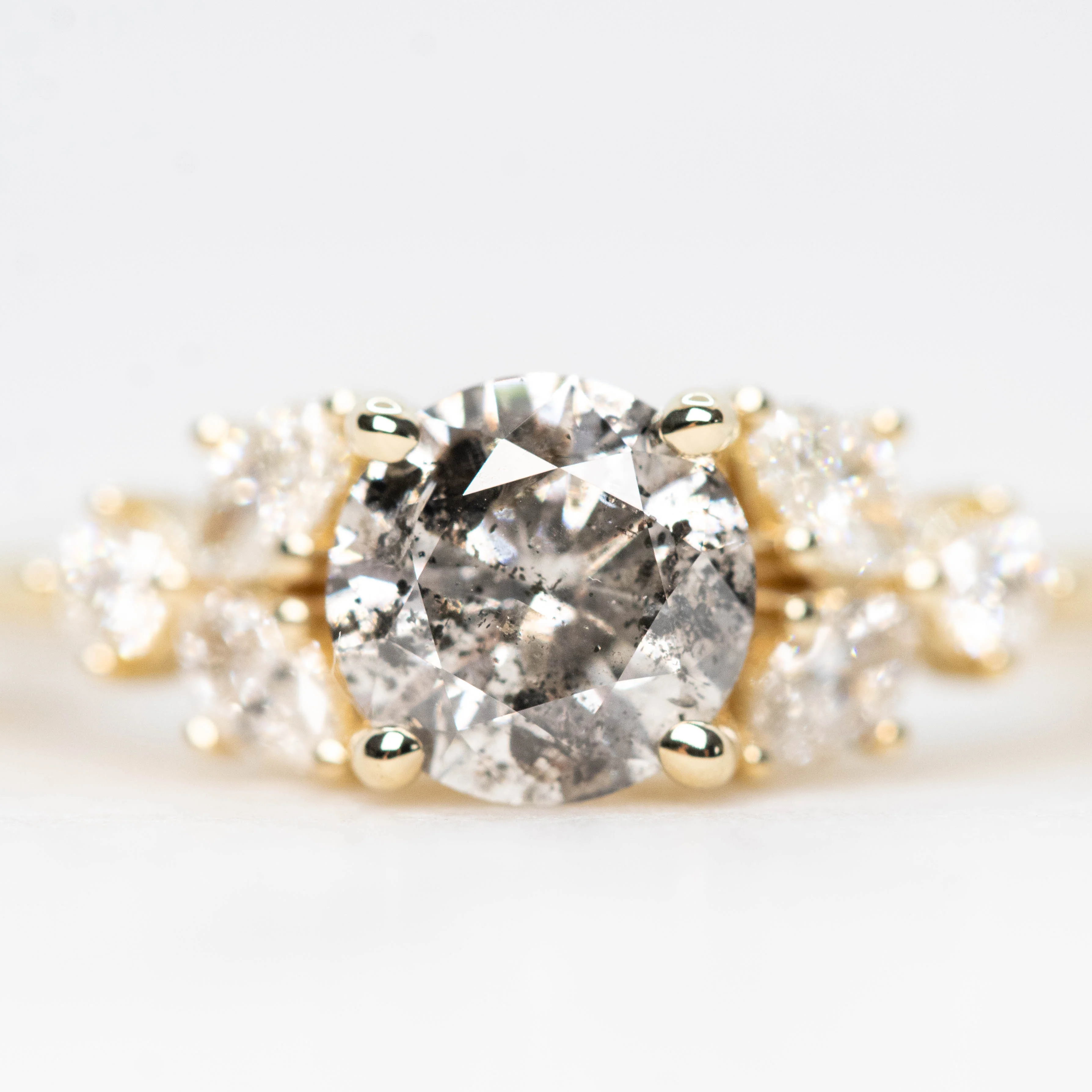 Andia Ring with a 1.10 Carat Round Gray Salt and Pepper Diamond and White Accent Diamonds in 14k Yellow Gold - Ready to Size and Ship - Image 7